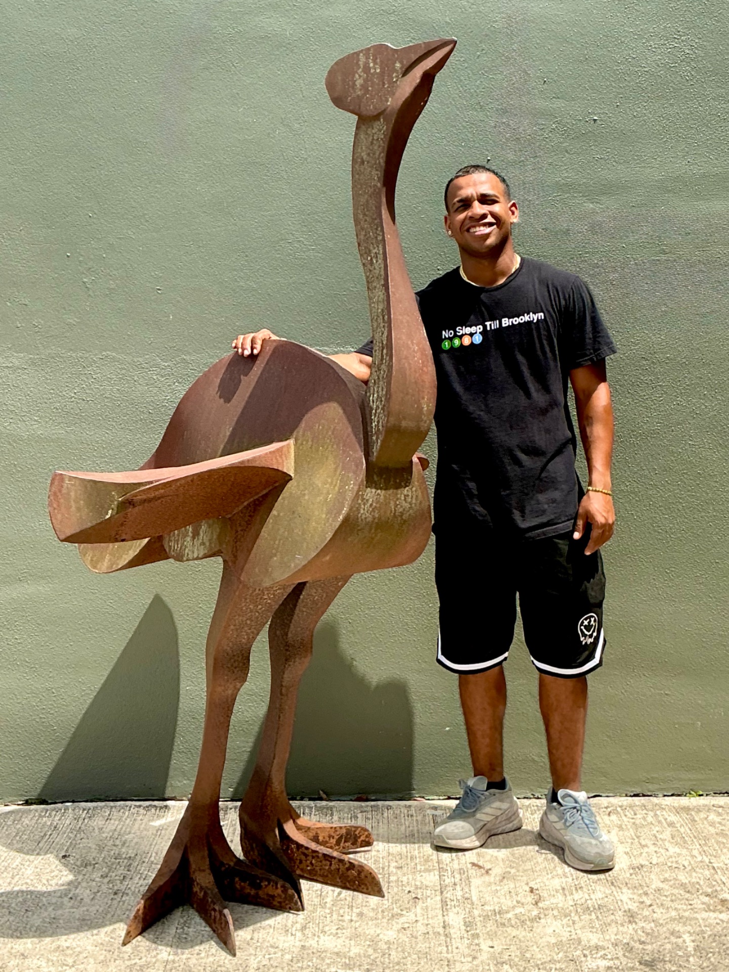 Vintage Monumental Patinated  Metal Ostrich Sculpture - Side view