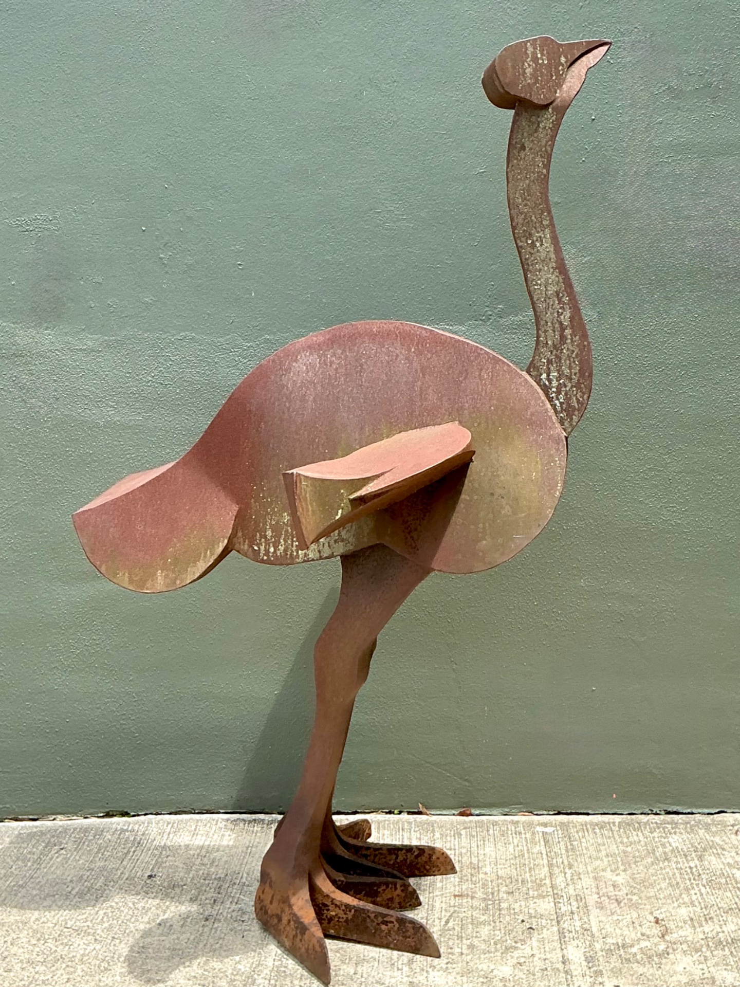 Vintage Monumental Patinated  Metal Ostrich Sculpture - Top view