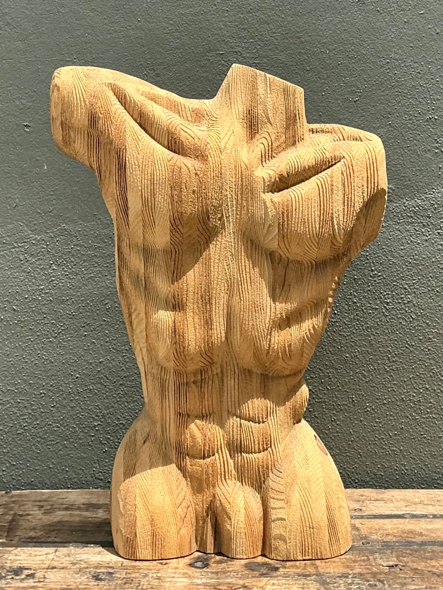 Vintage Abstract Carved Wood Torso - Detail view