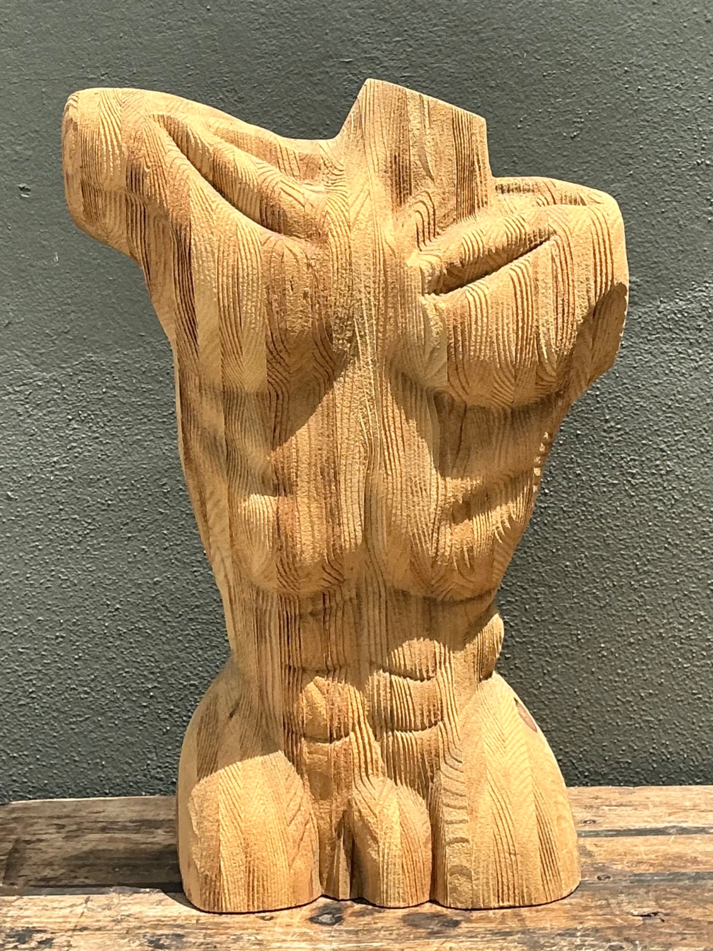 Vintage Abstract Carved Wood Torso - Side view
