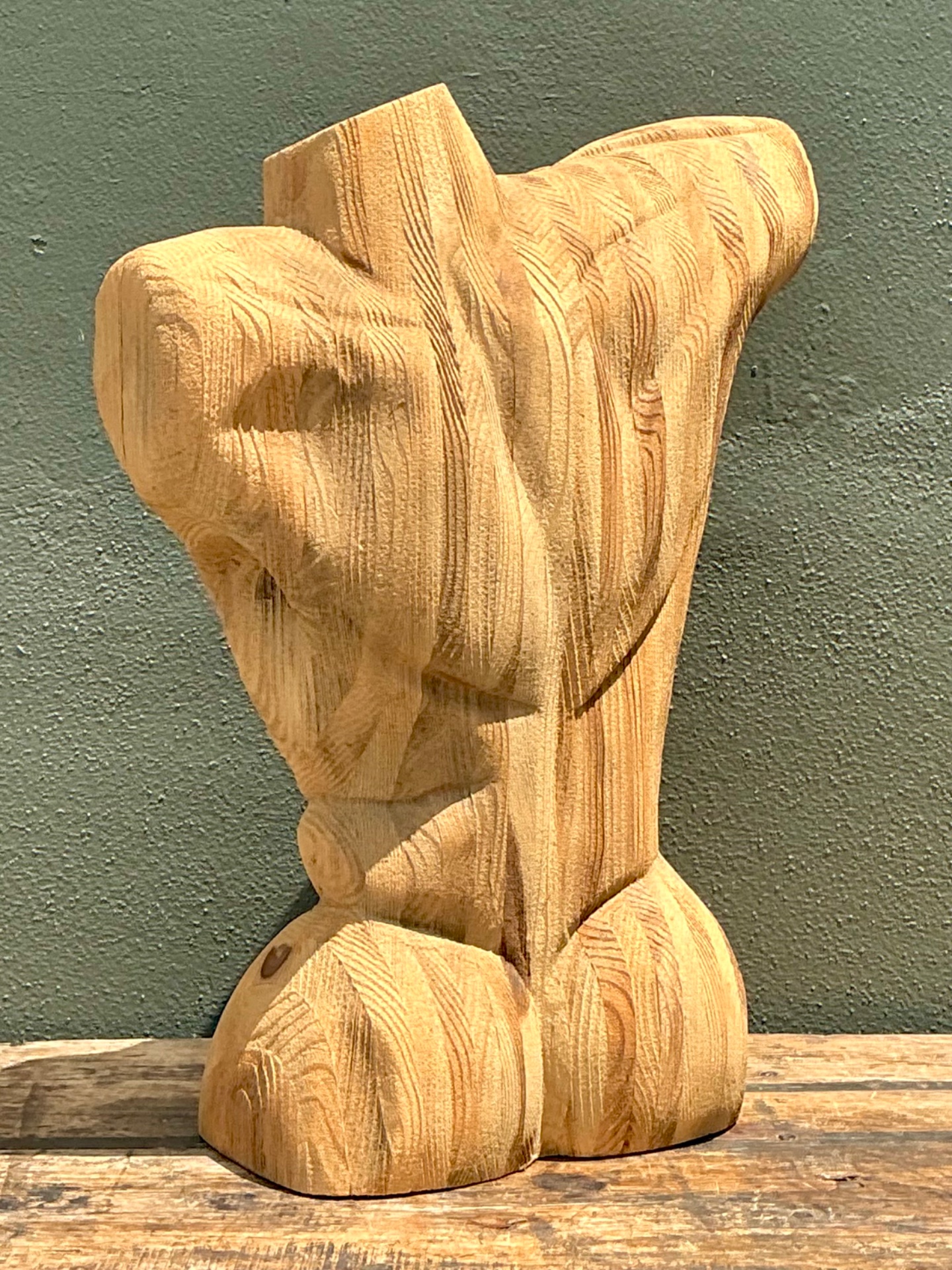 Vintage Abstract Carved Wood Torso - Side view