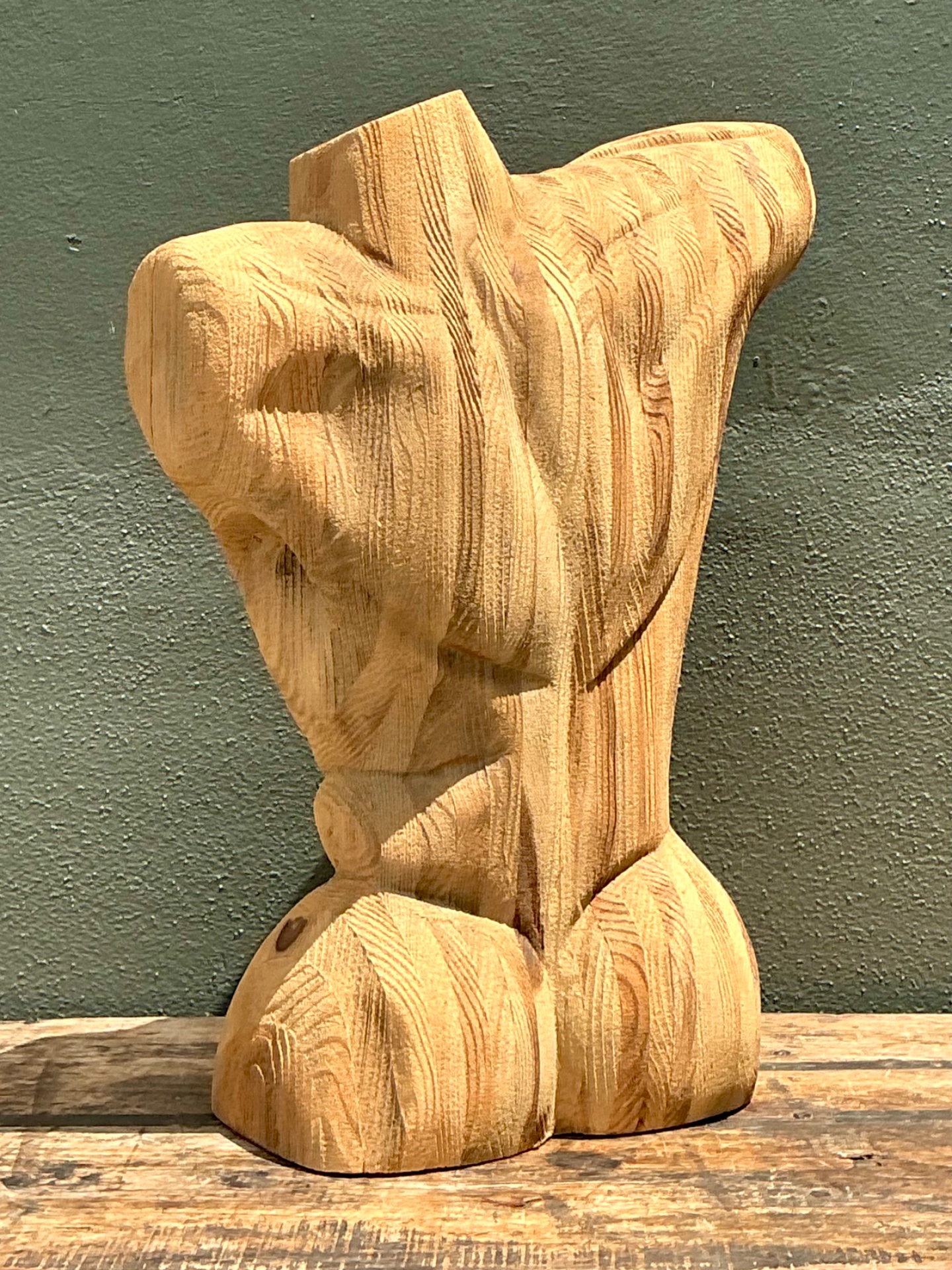 Vintage Abstract Carved Wood Torso - Back view