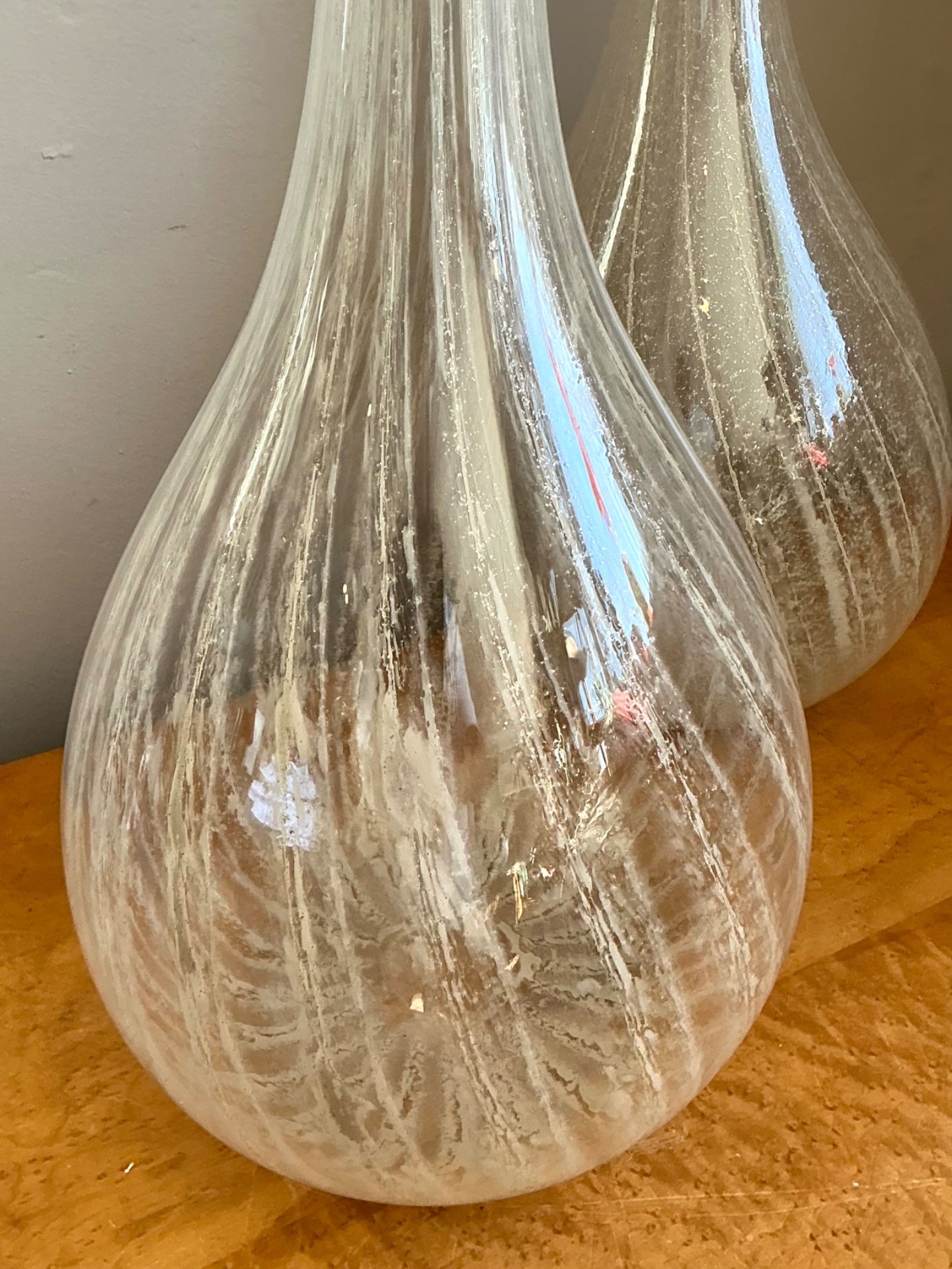 Vintage Monumental Murano Handblown Glass Bottles with Stoppers - Pair - Back view