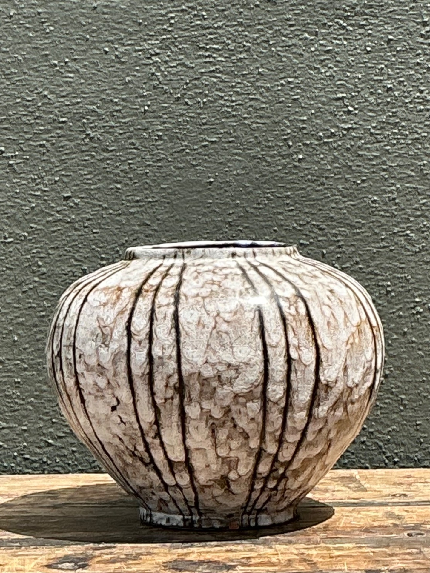 Vintage Brown and White Ceramic Vase - Top view