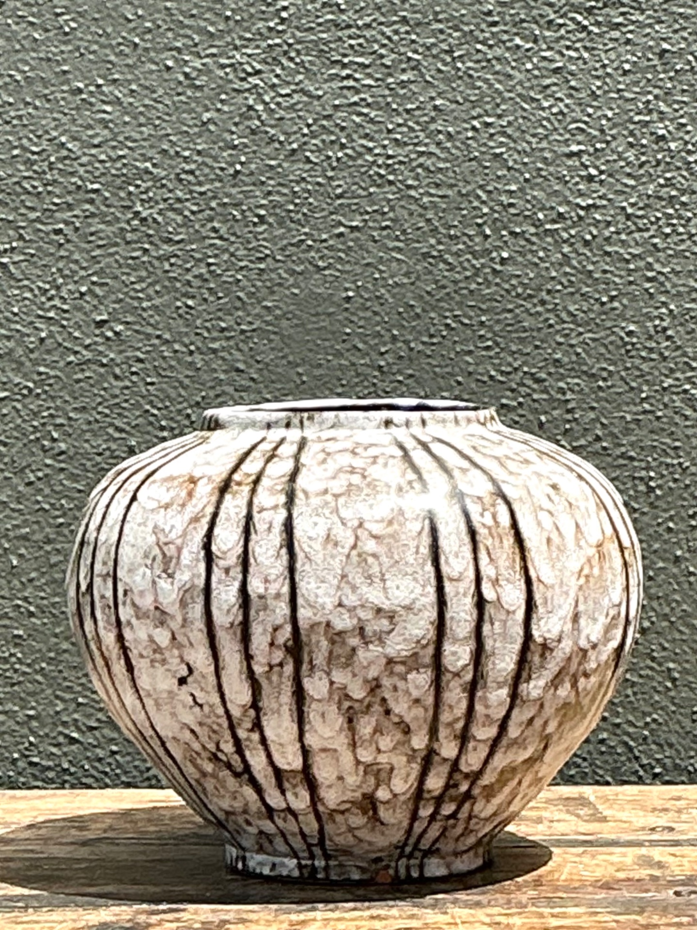 Vintage Brown and White Ceramic Vase - Top view