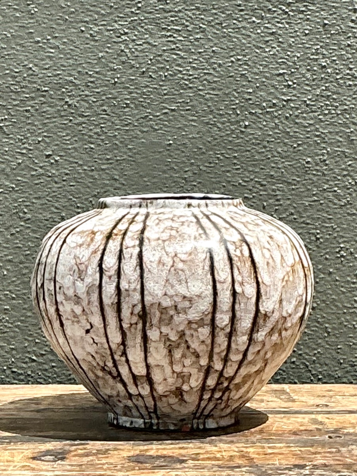 Vintage Brown and White Ceramic Vase - Back view
