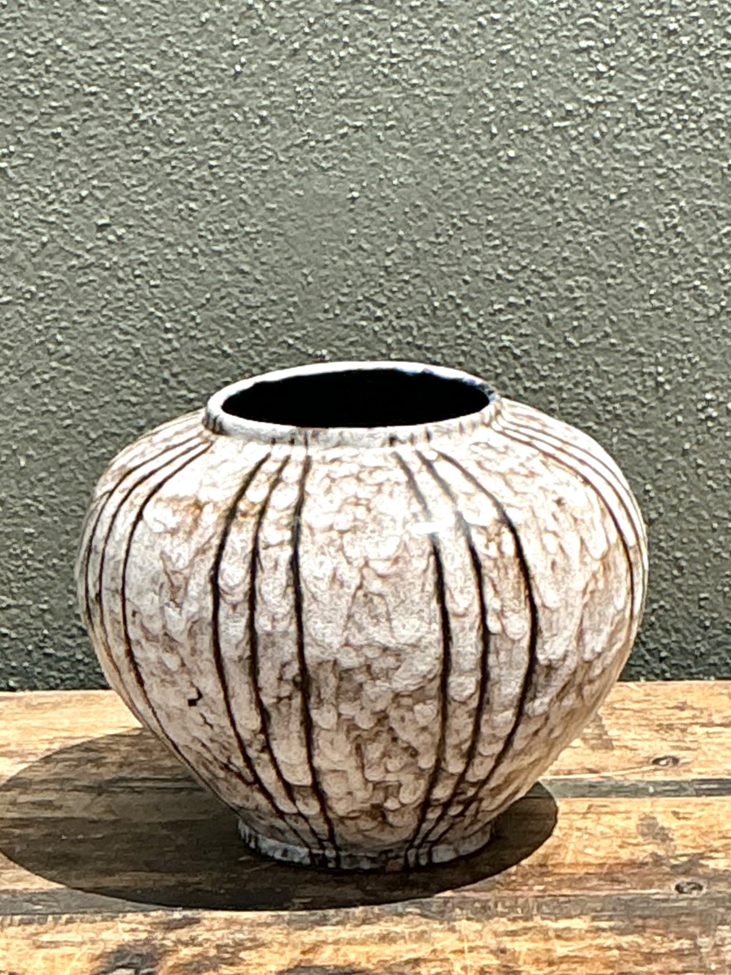 Vintage Brown and White Ceramic Vase - Side view