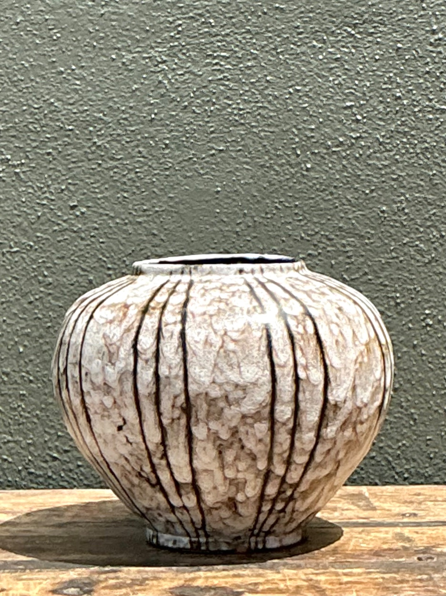 Vintage Brown and White Ceramic Vase - Detail view