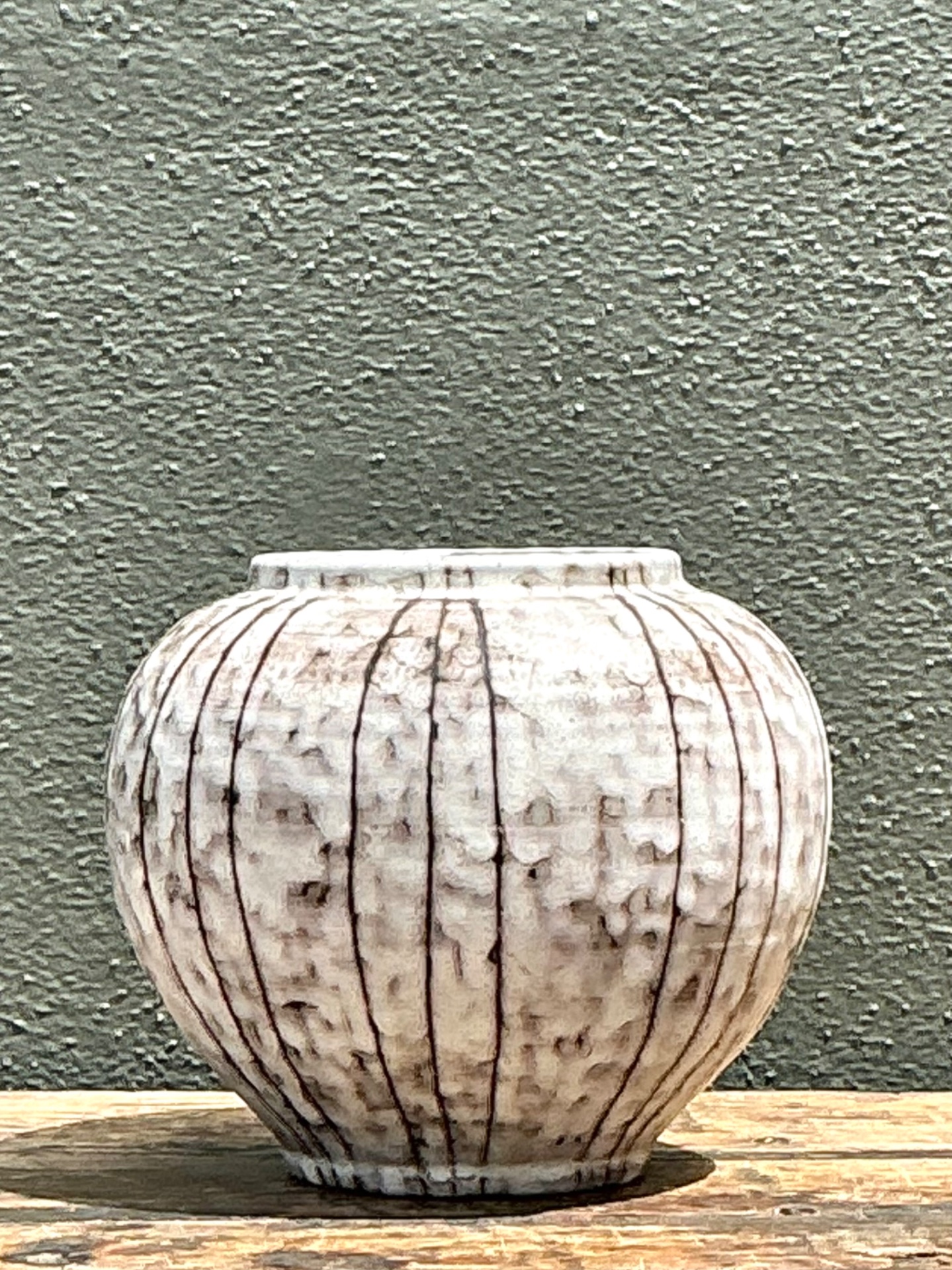 Vintage Striped Ceramic Vase - Back view