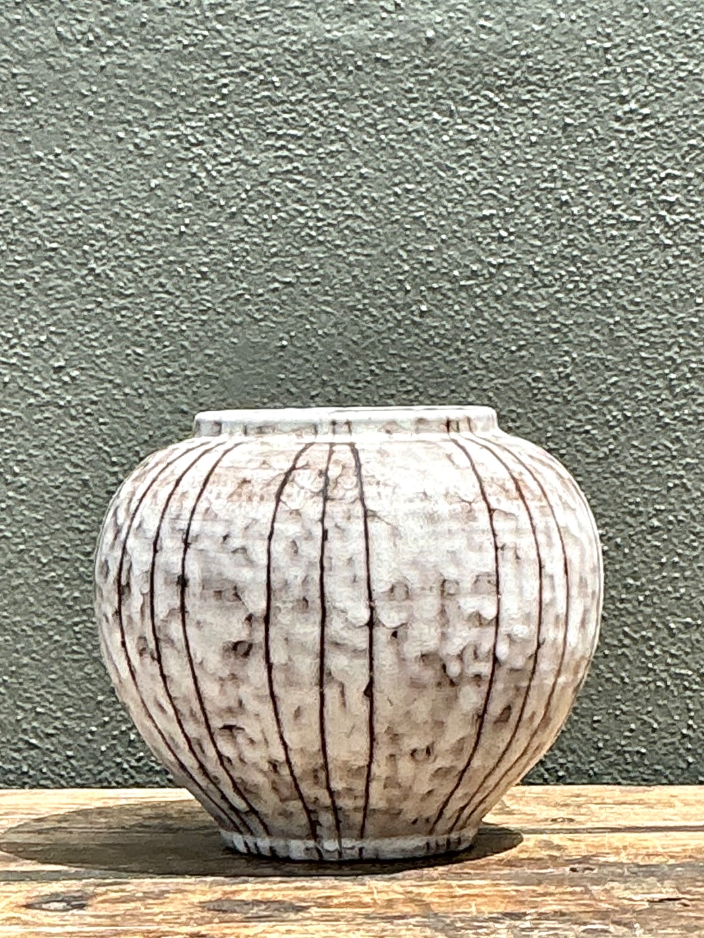 Vintage Striped Ceramic Vase - Top view