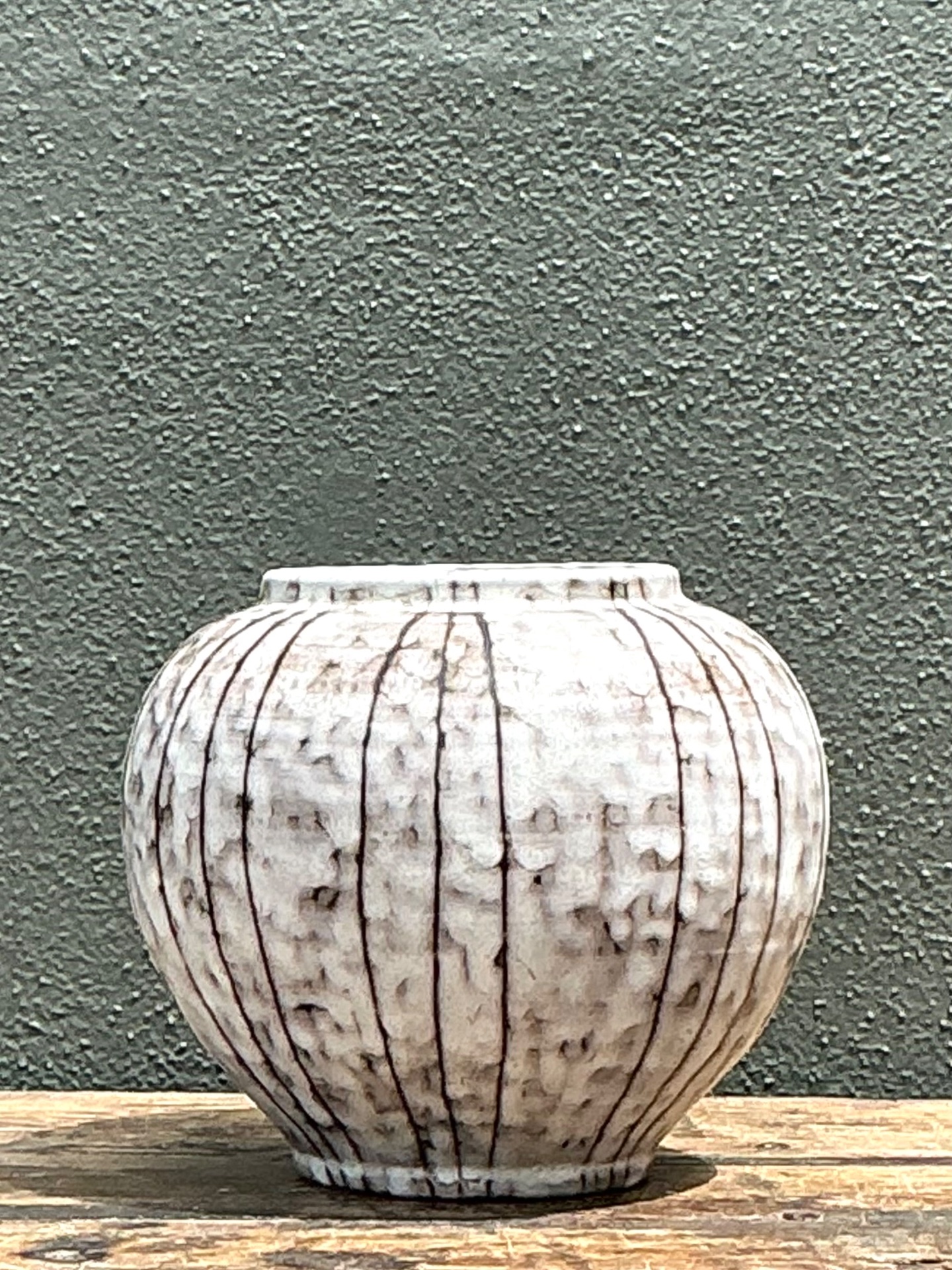 Vintage Striped Ceramic Vase - Side view
