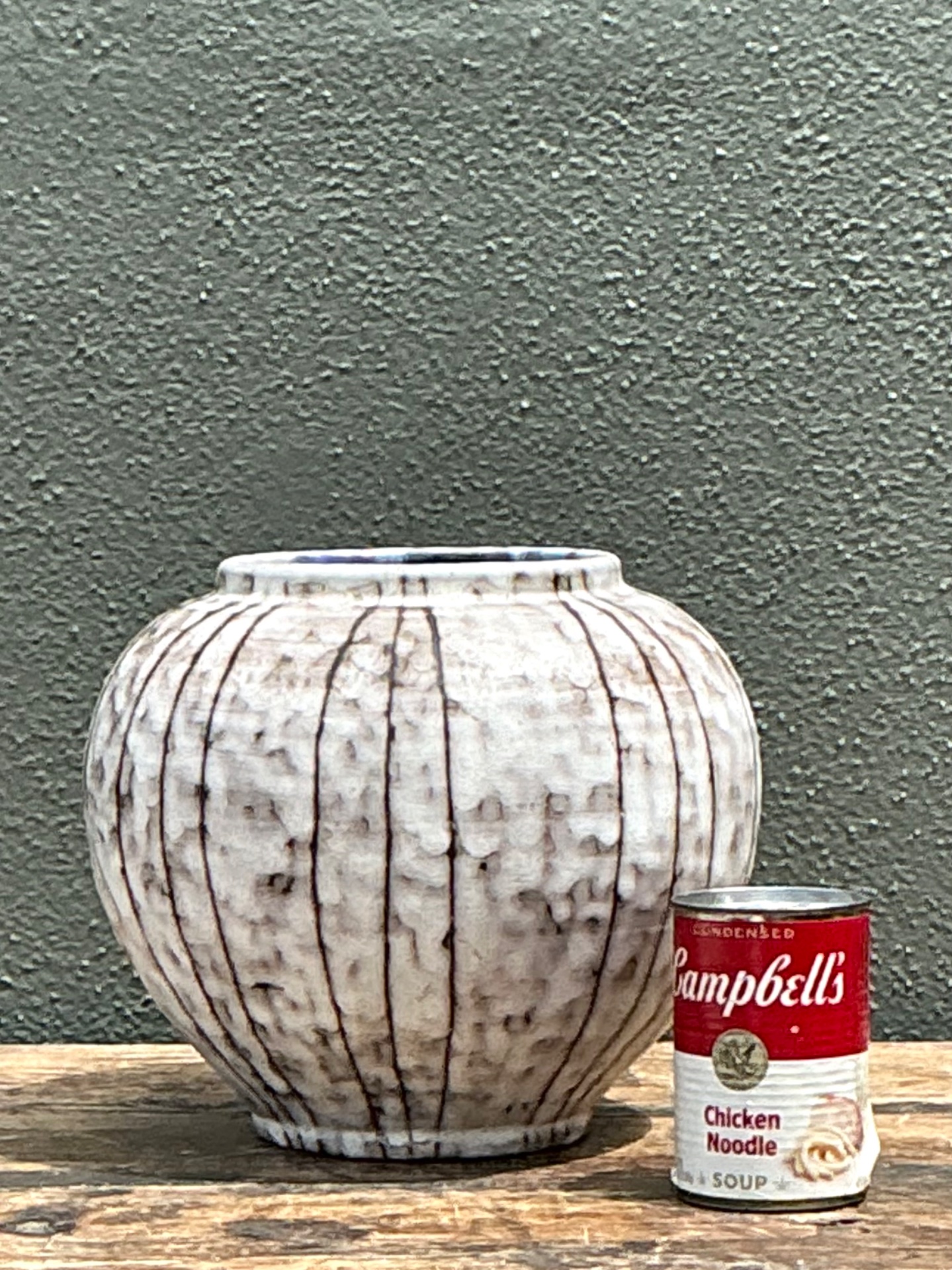 Vintage Striped Ceramic Vase - Side view