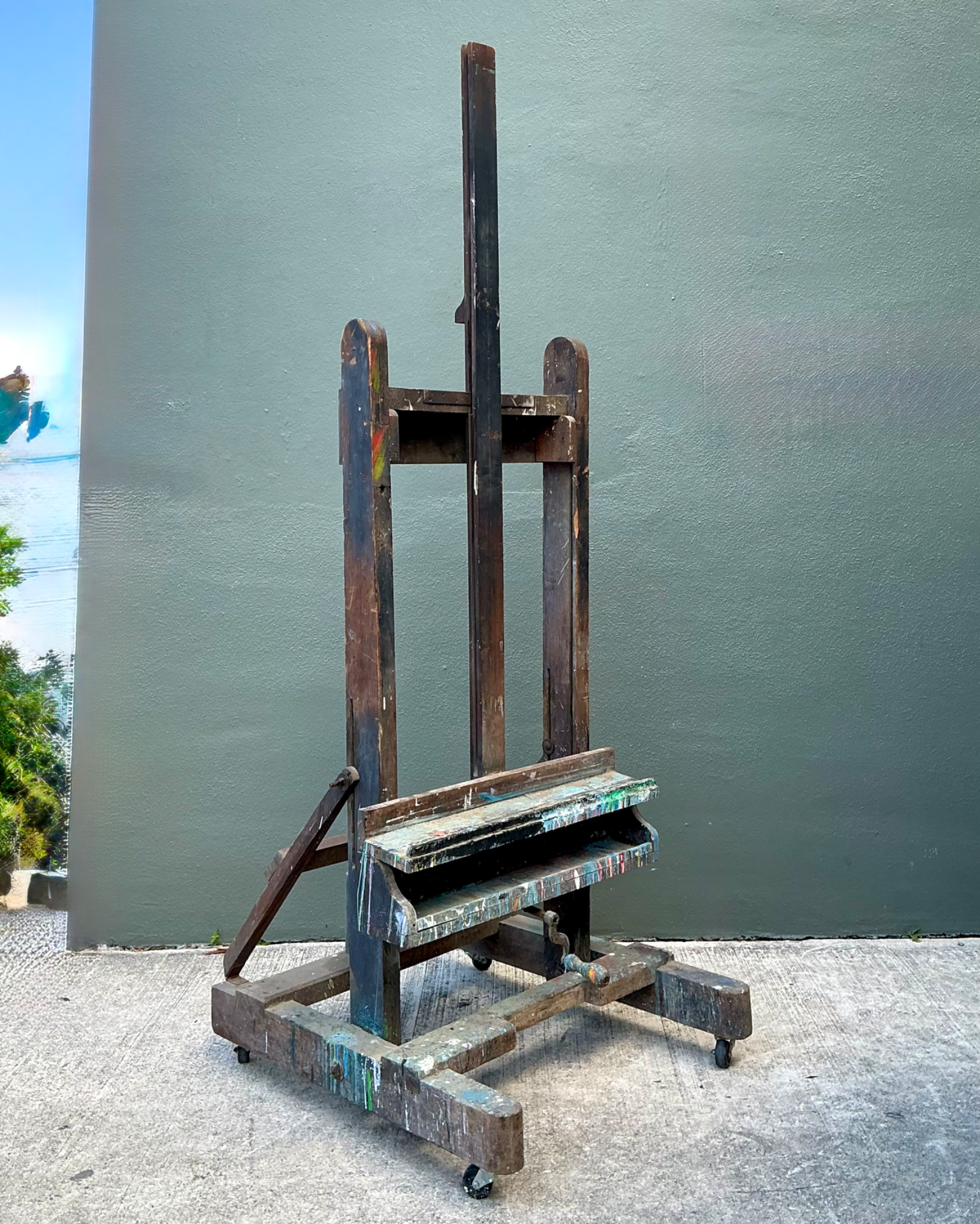 Vintage Rustic Wood Artist Easel - Side view