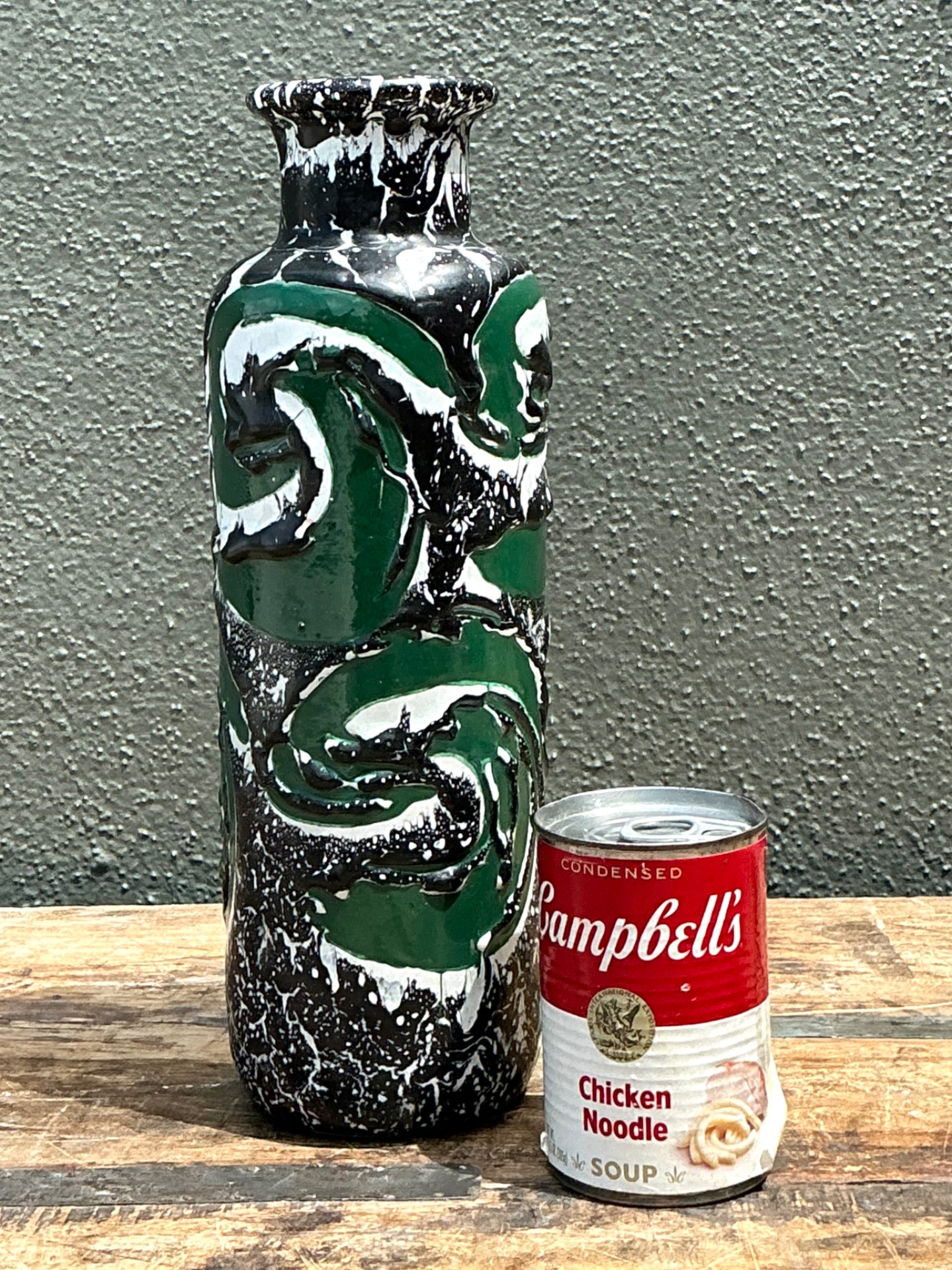 Vintage Hungarian Green Ceramic Vase with Abstract Relief - Top view
