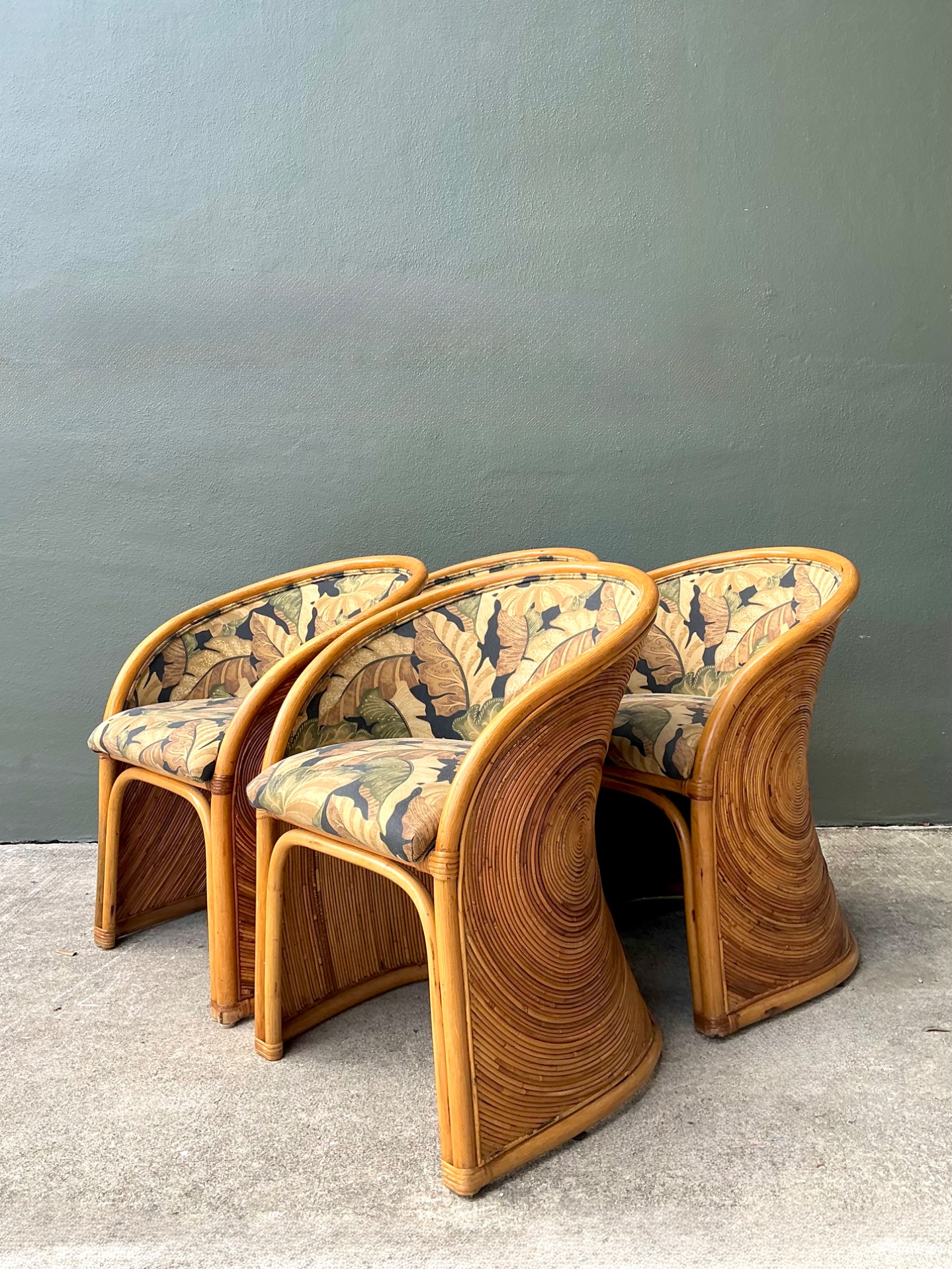 Vintage Pencil Reed Sunburst Dining Chairs - Side view