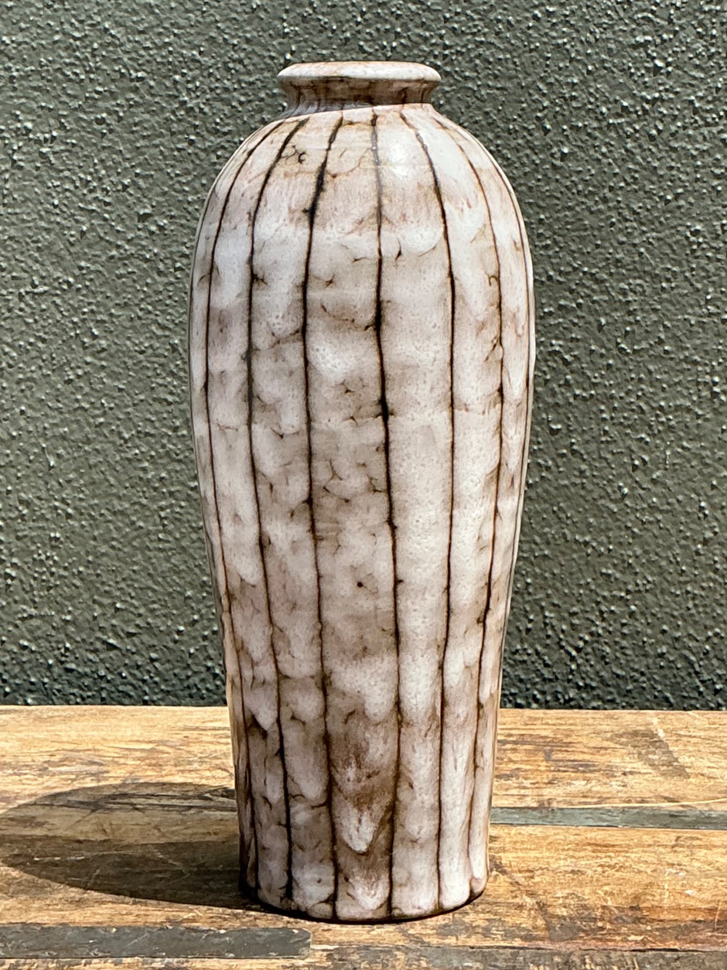 Vintage Brown and White Ceramic Vase - Back view