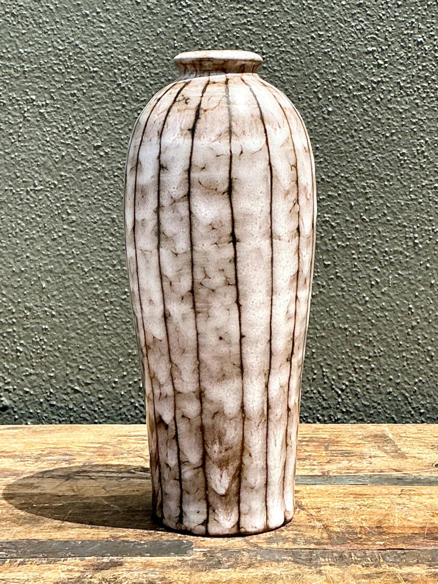 Vintage Brown and White Ceramic Vase - Side view