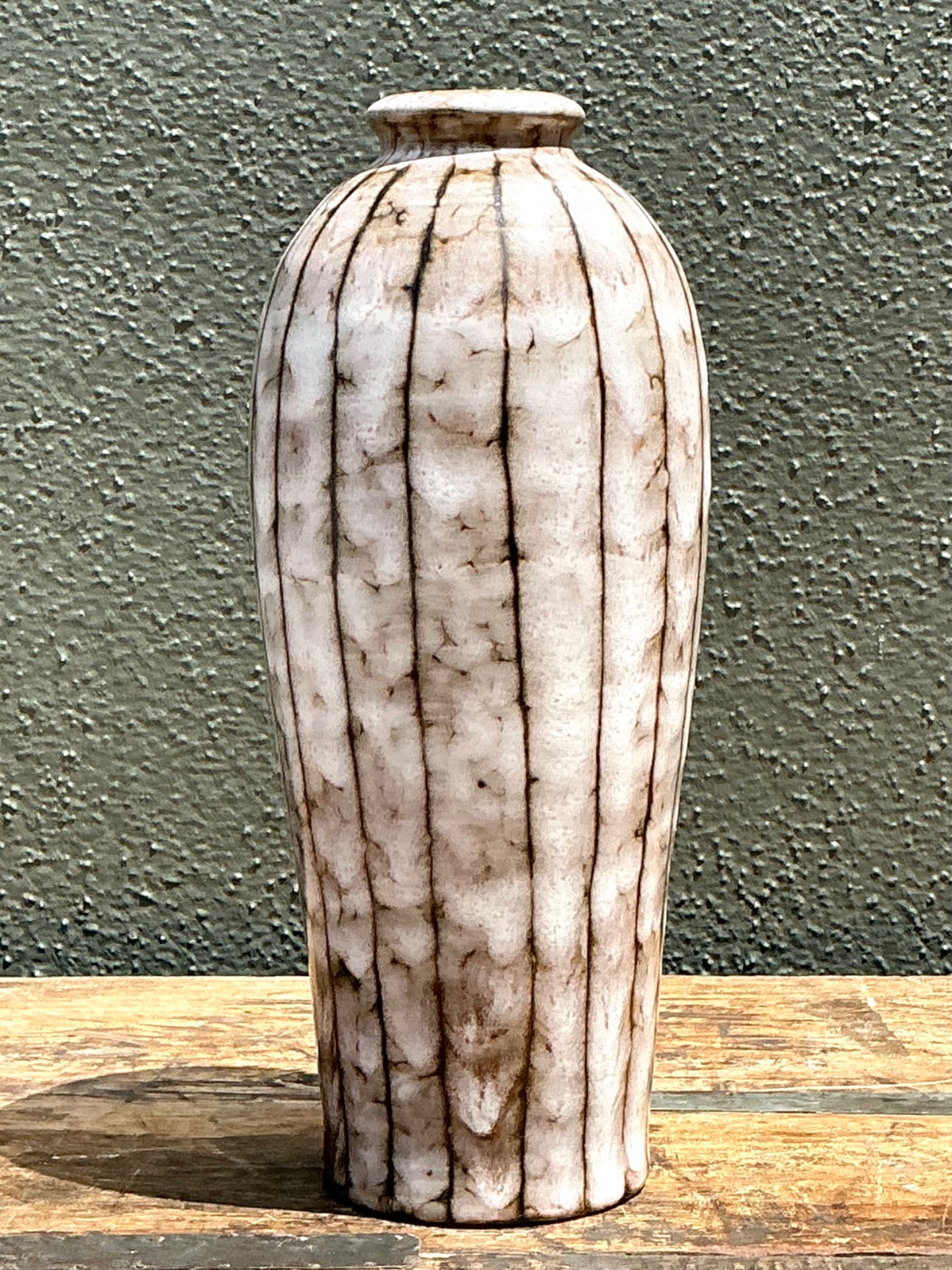 Vintage Brown and White Ceramic Vase - Detail view