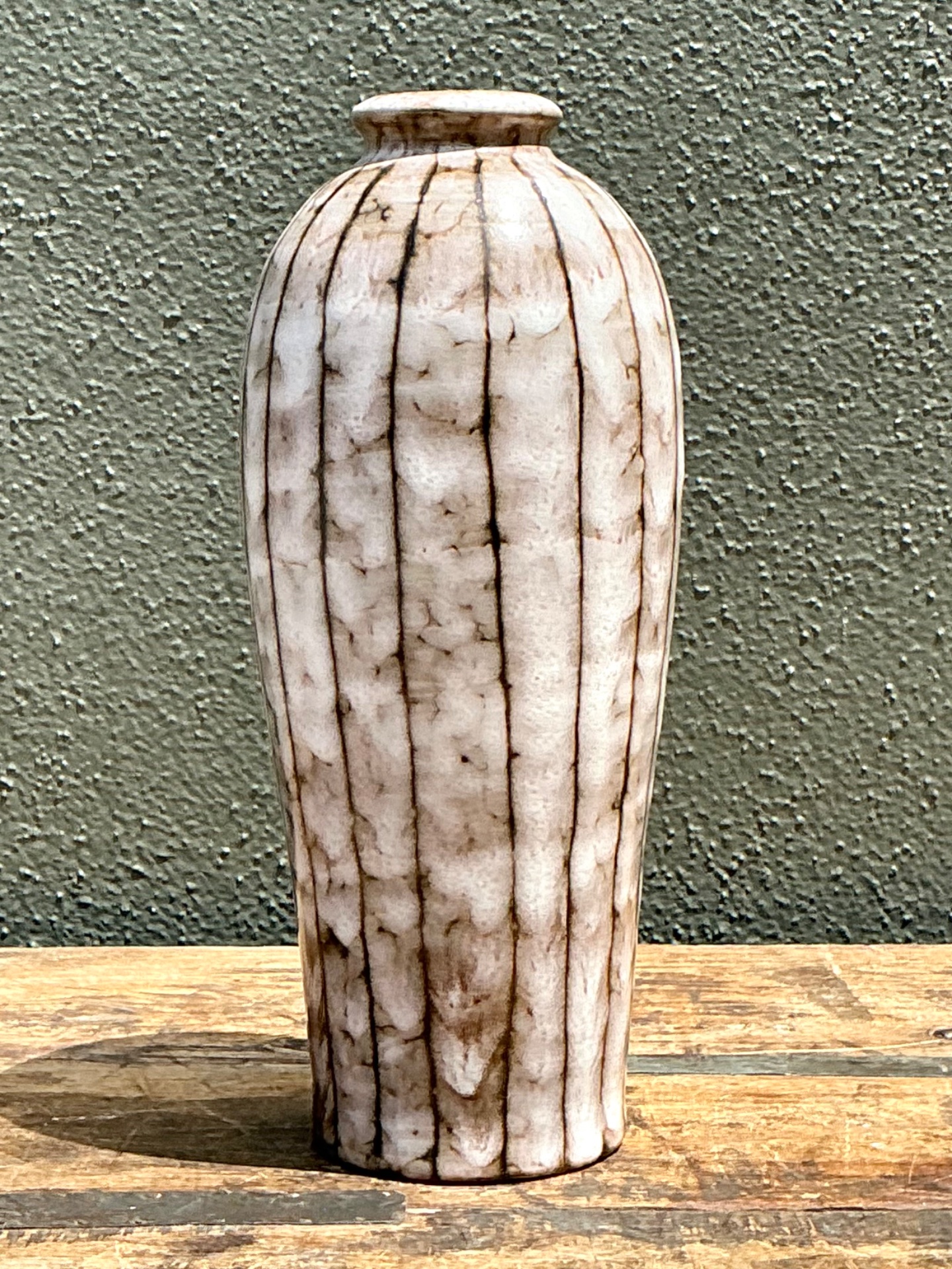 Vintage Brown and White Ceramic Vase - Back view