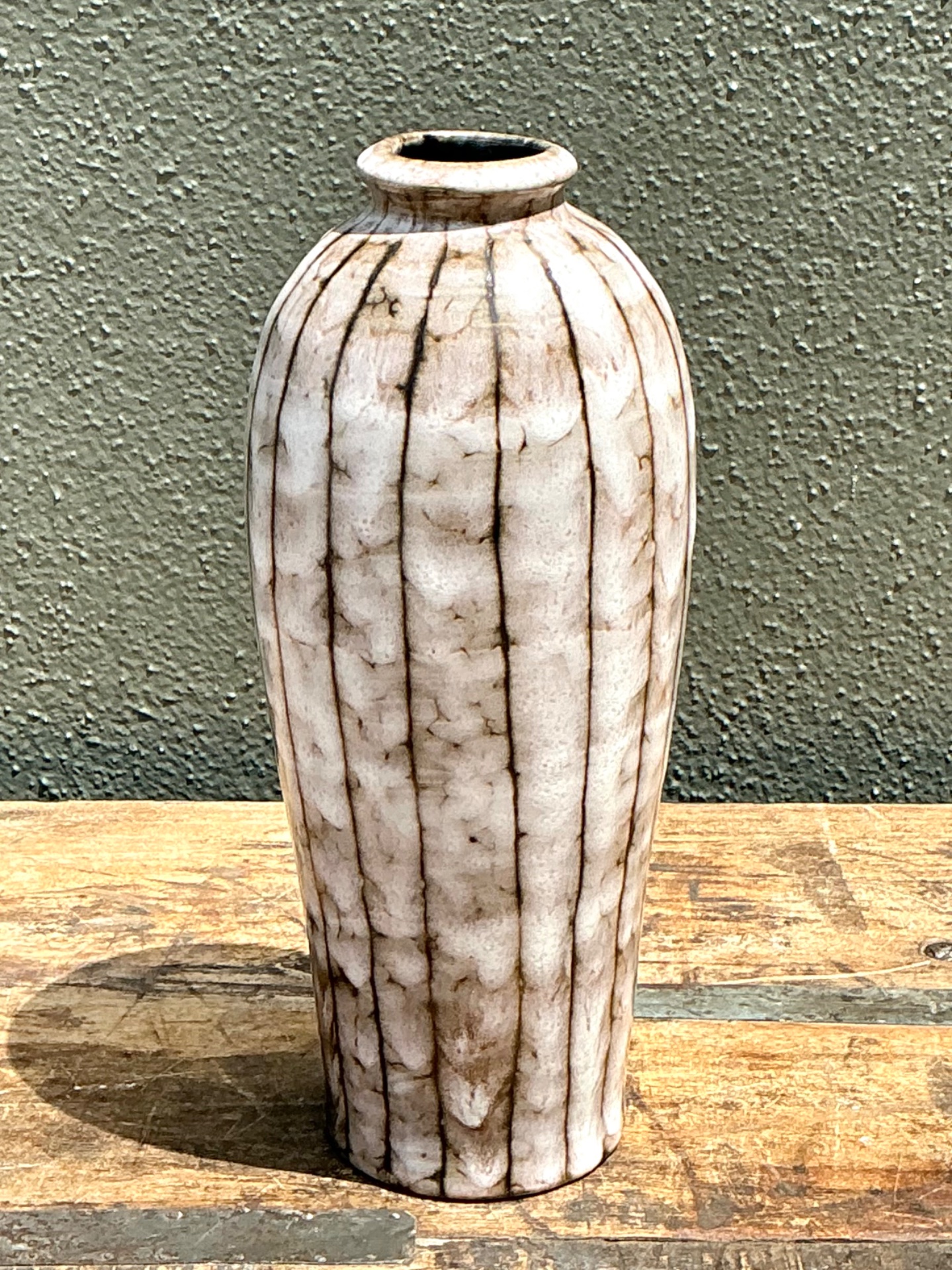 Vintage Brown and White Ceramic Vase - Side view