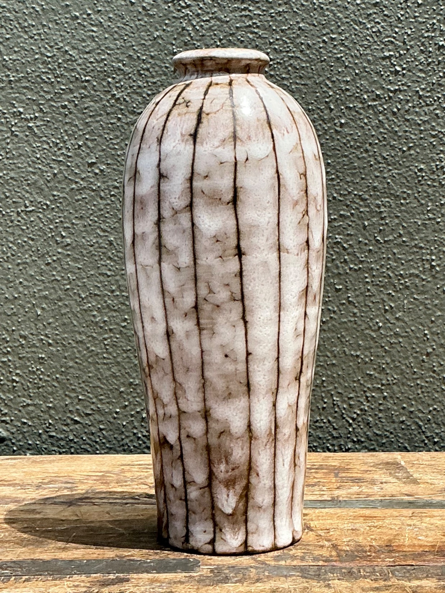 Vintage Brown and White Ceramic Vase - Top view