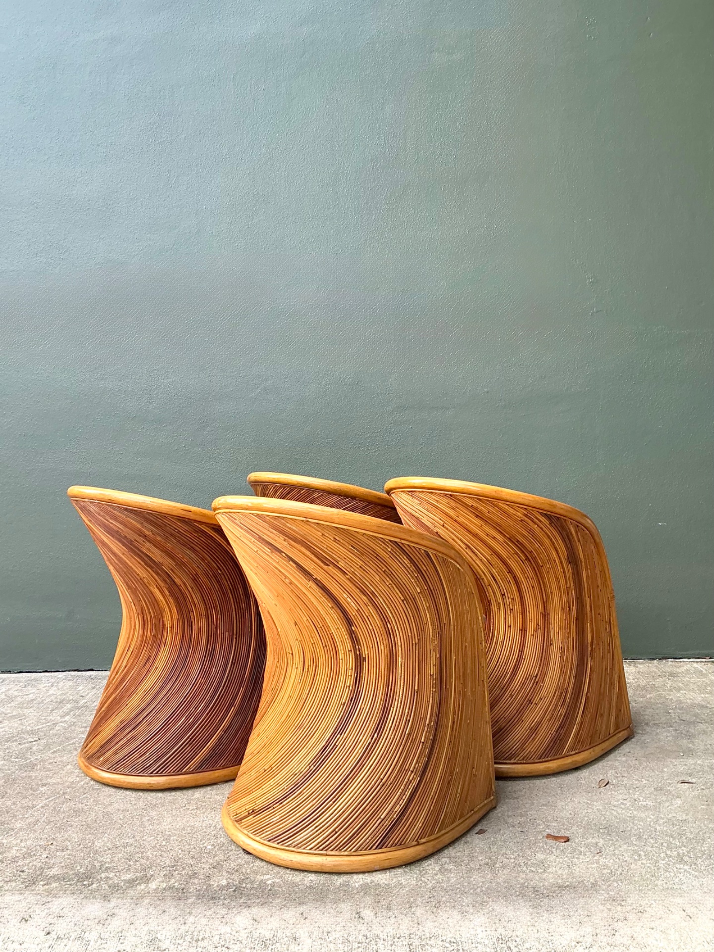 Vintage Pencil Reed Sunburst Dining Chairs - Back view