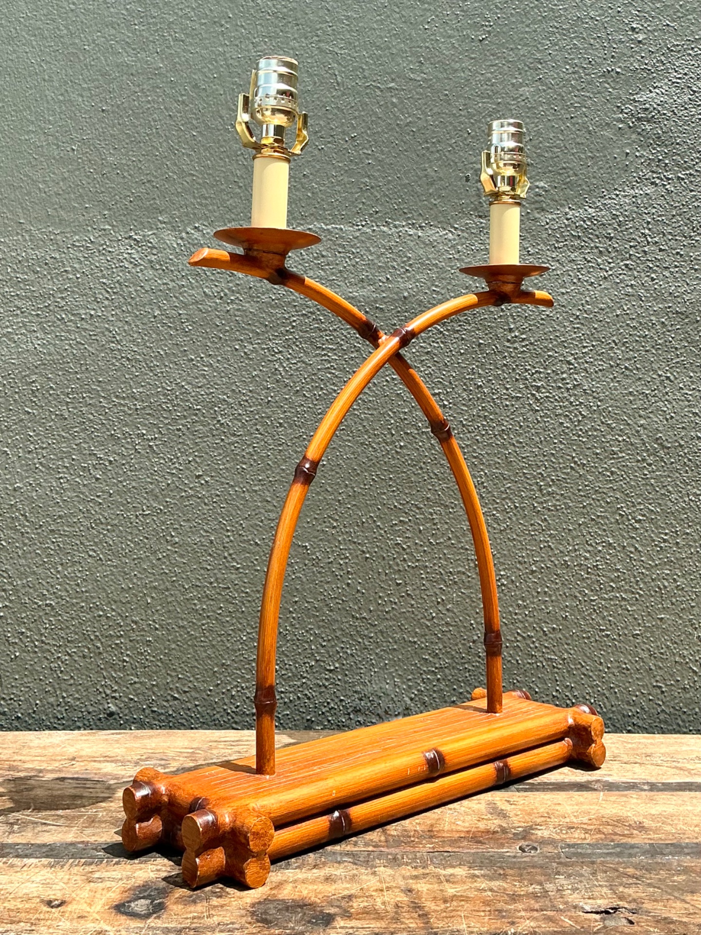 Vintage Faux Bamboo Double Arm Metal Lamp - Top view