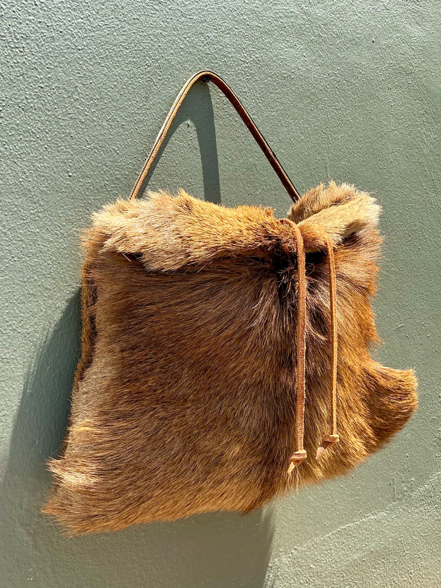 Vintage Elk Fur and Leather Bag - Side view