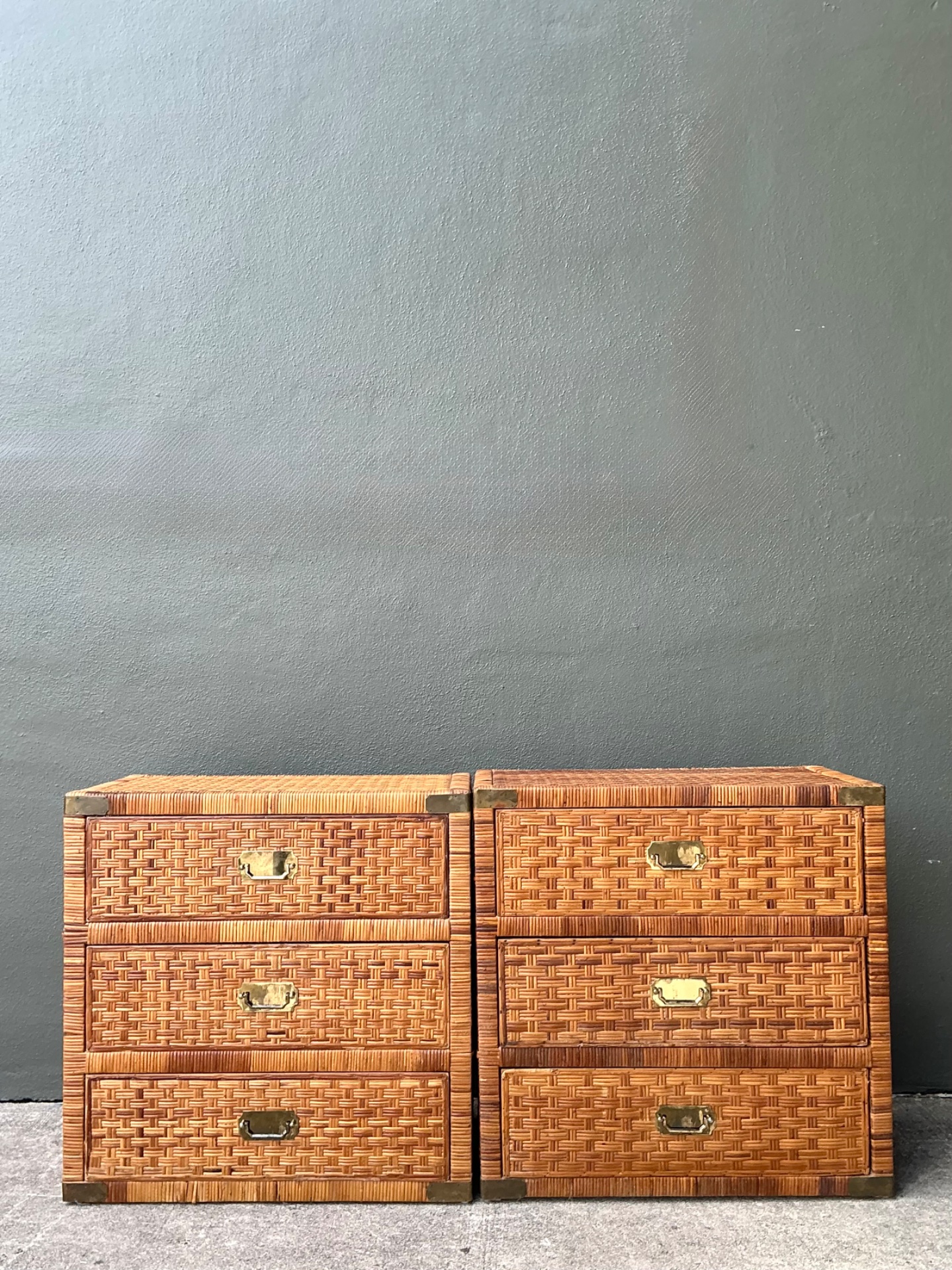 Vintage Woven Rattan Chest of Drawers - Set of 2 - Side view