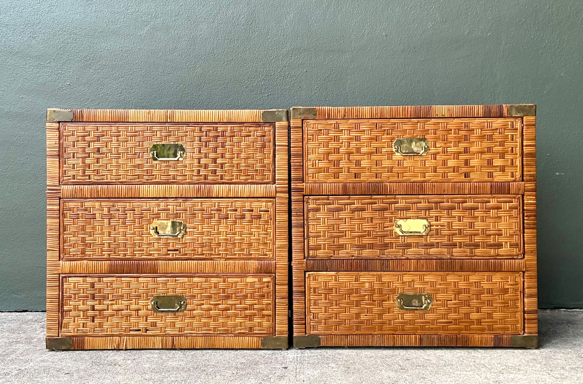 Vintage Woven Rattan Chest of Drawers - Set of 2 - Top view