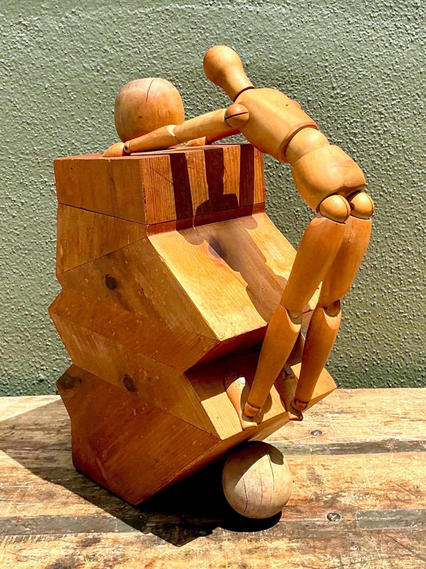 Vintage Wood Abstract Form Sculpture - Side view