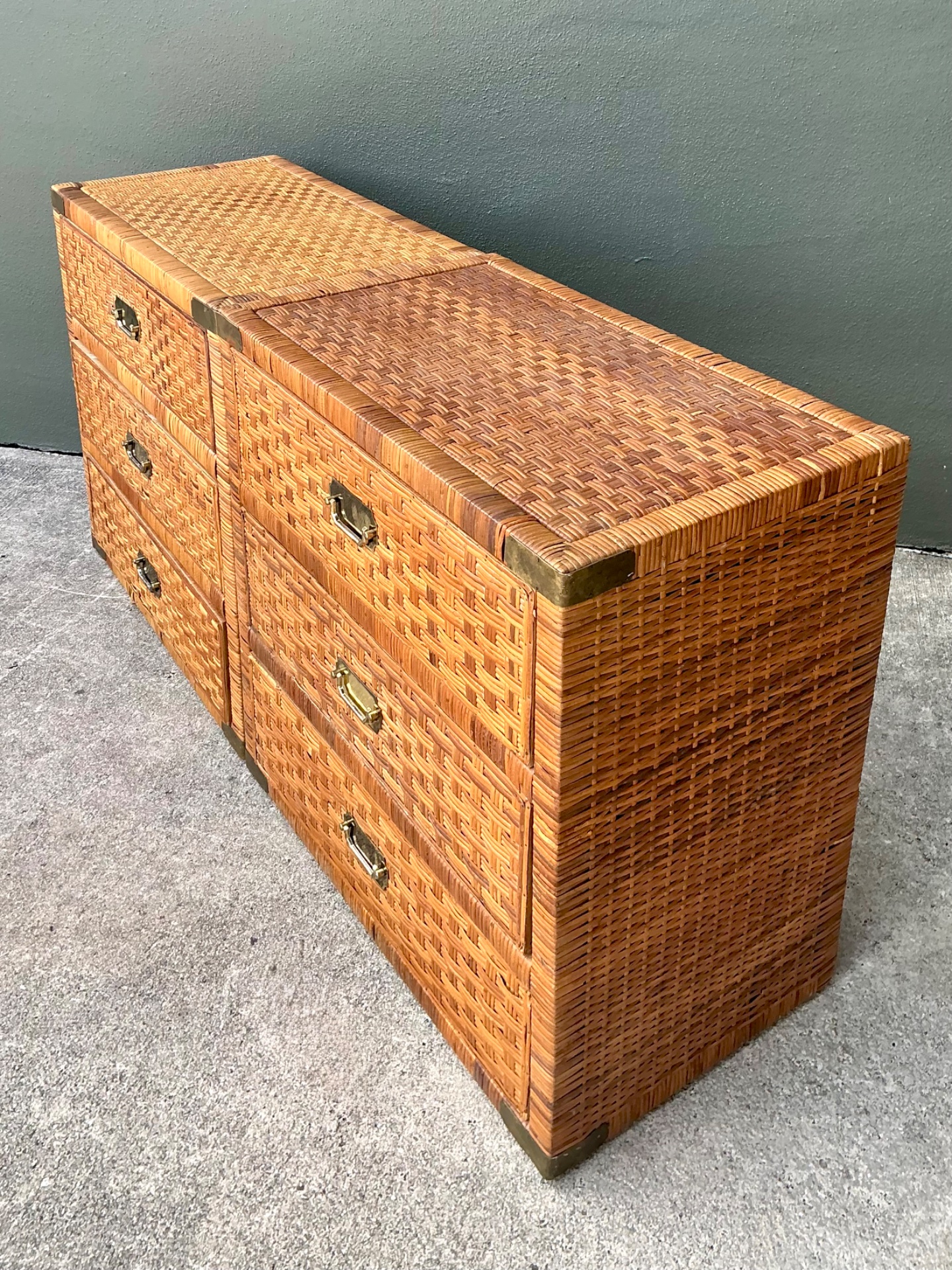 Vintage Woven Rattan Chest of Drawers - Set of 2 - Back view