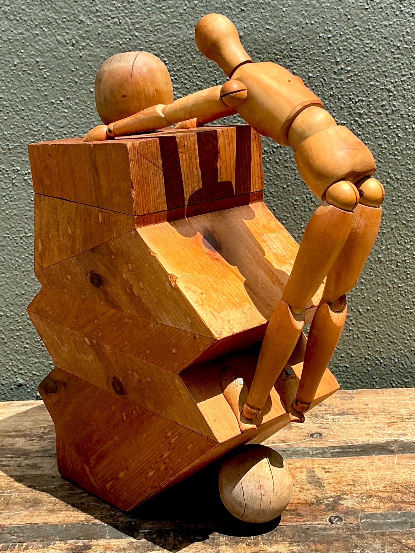 Vintage Wood Abstract Form Sculpture - Top view