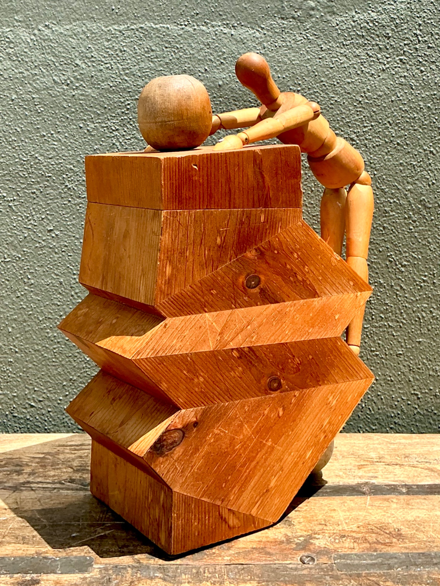 Vintage Wood Abstract Form Sculpture - Top view