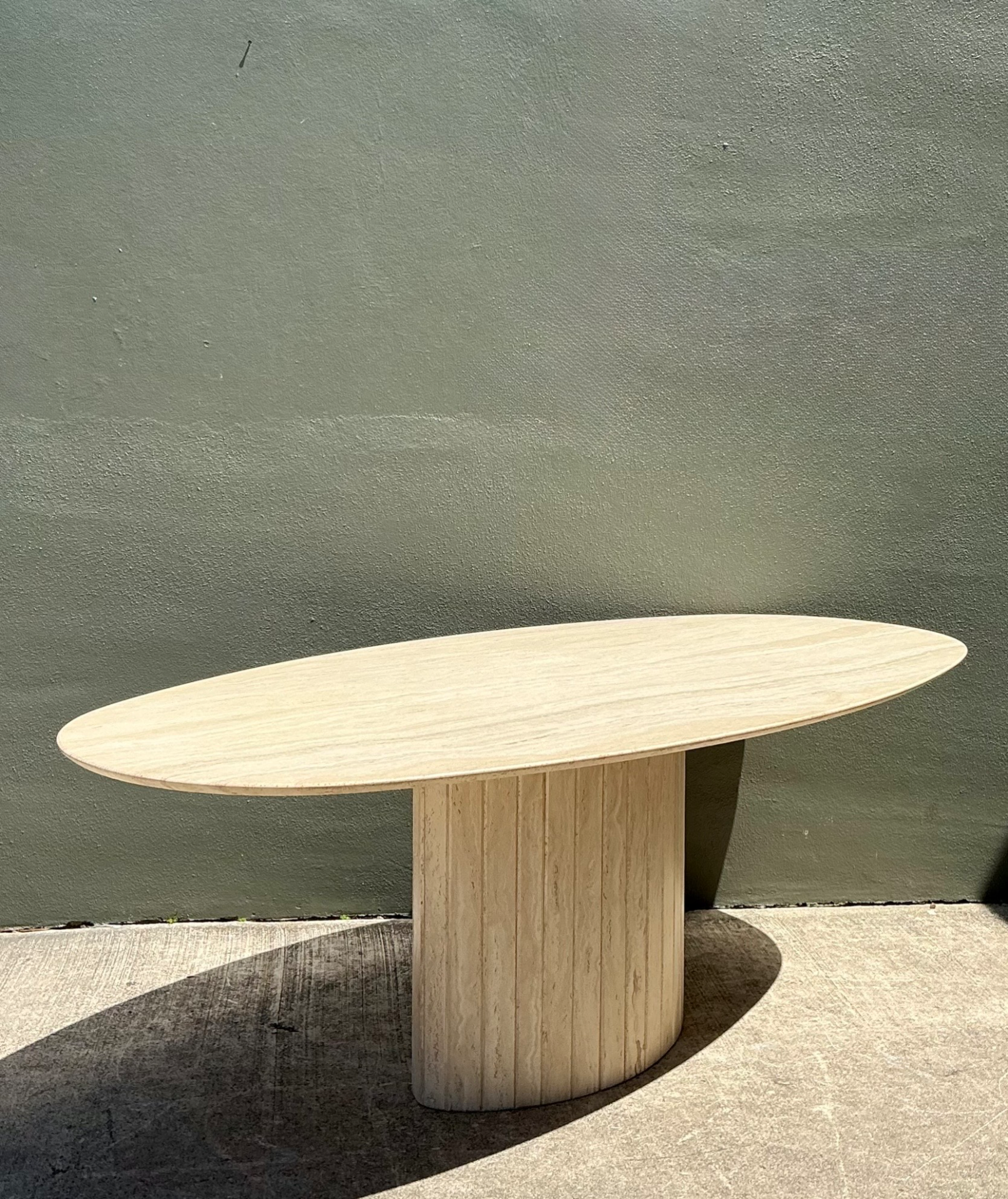 Vintage Italian Travertine Oval Dining Table - Side view