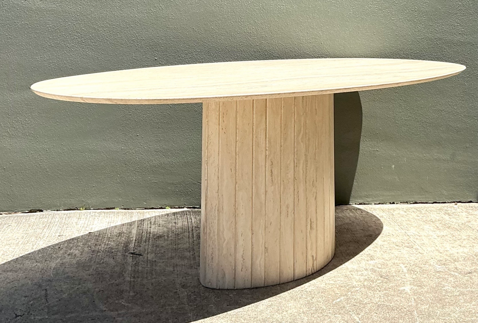 Vintage Italian Travertine Oval Dining Table - Top view