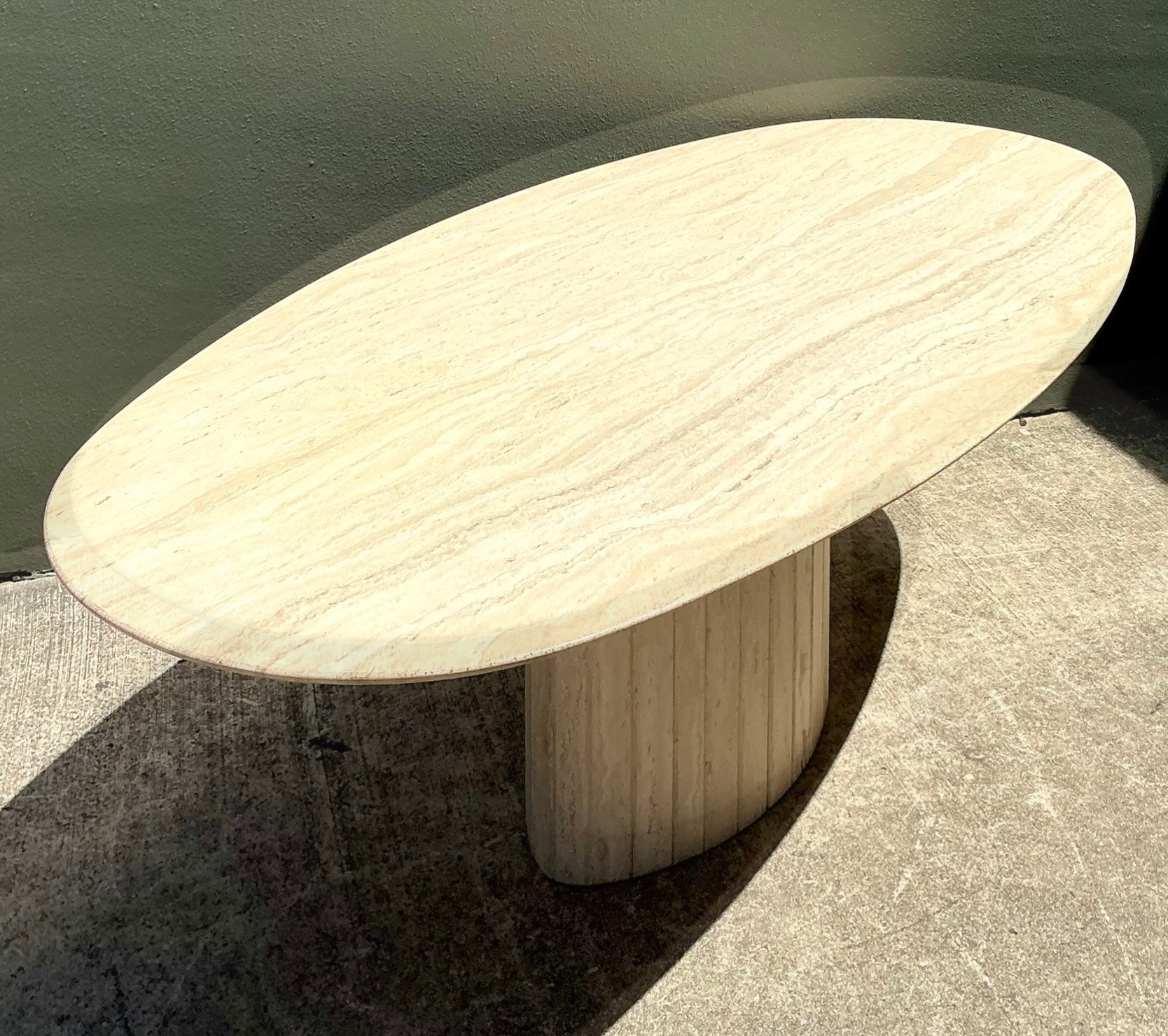 Vintage Italian Travertine Oval Dining Table - Back view