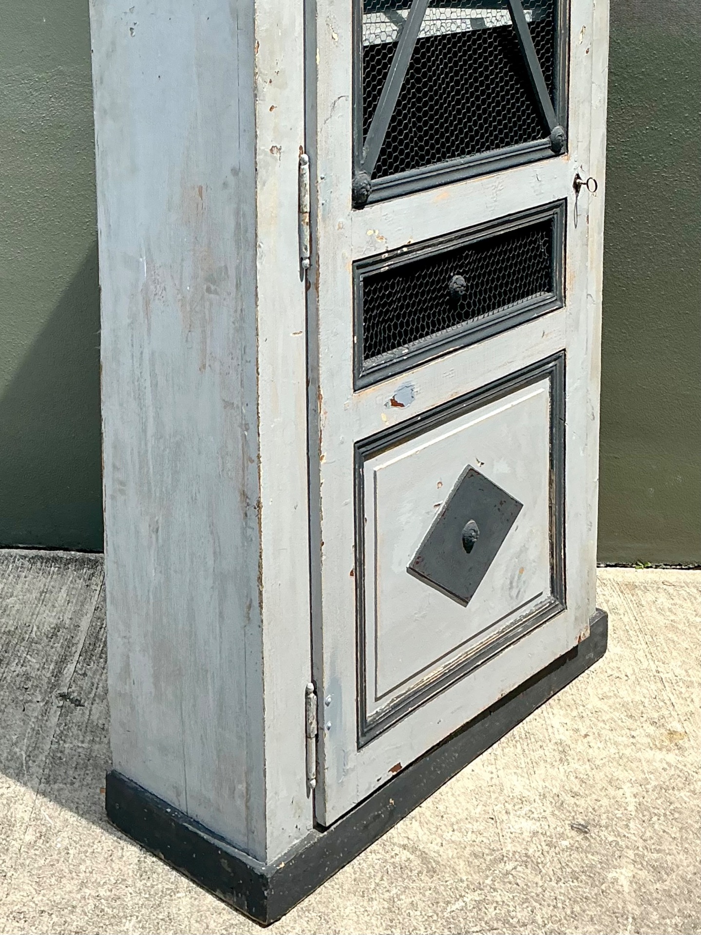 Vintage French Distressed Metal and Wood Cabinet - Top view