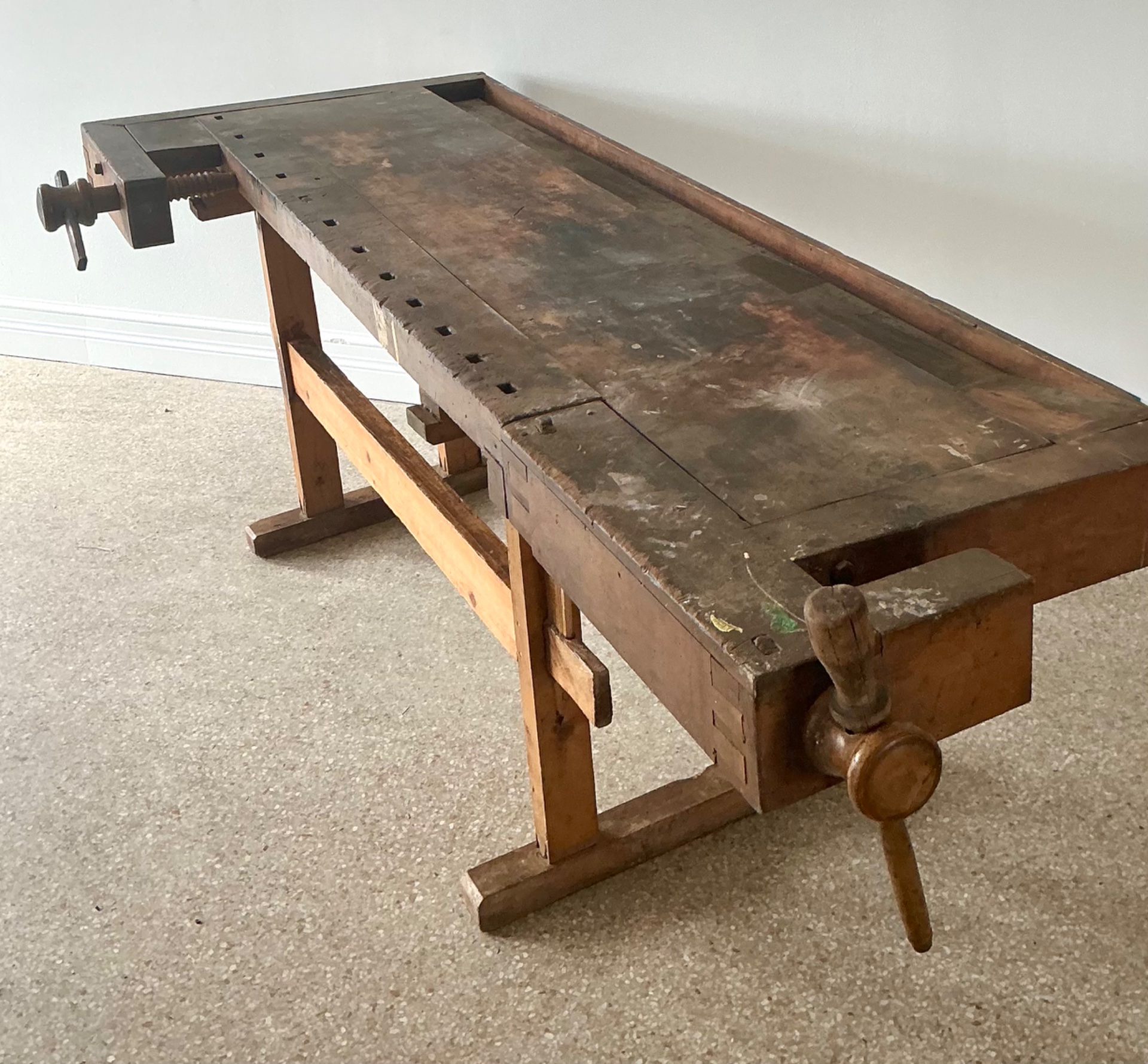 Vintage Rustic Wooden Workbench - Top view