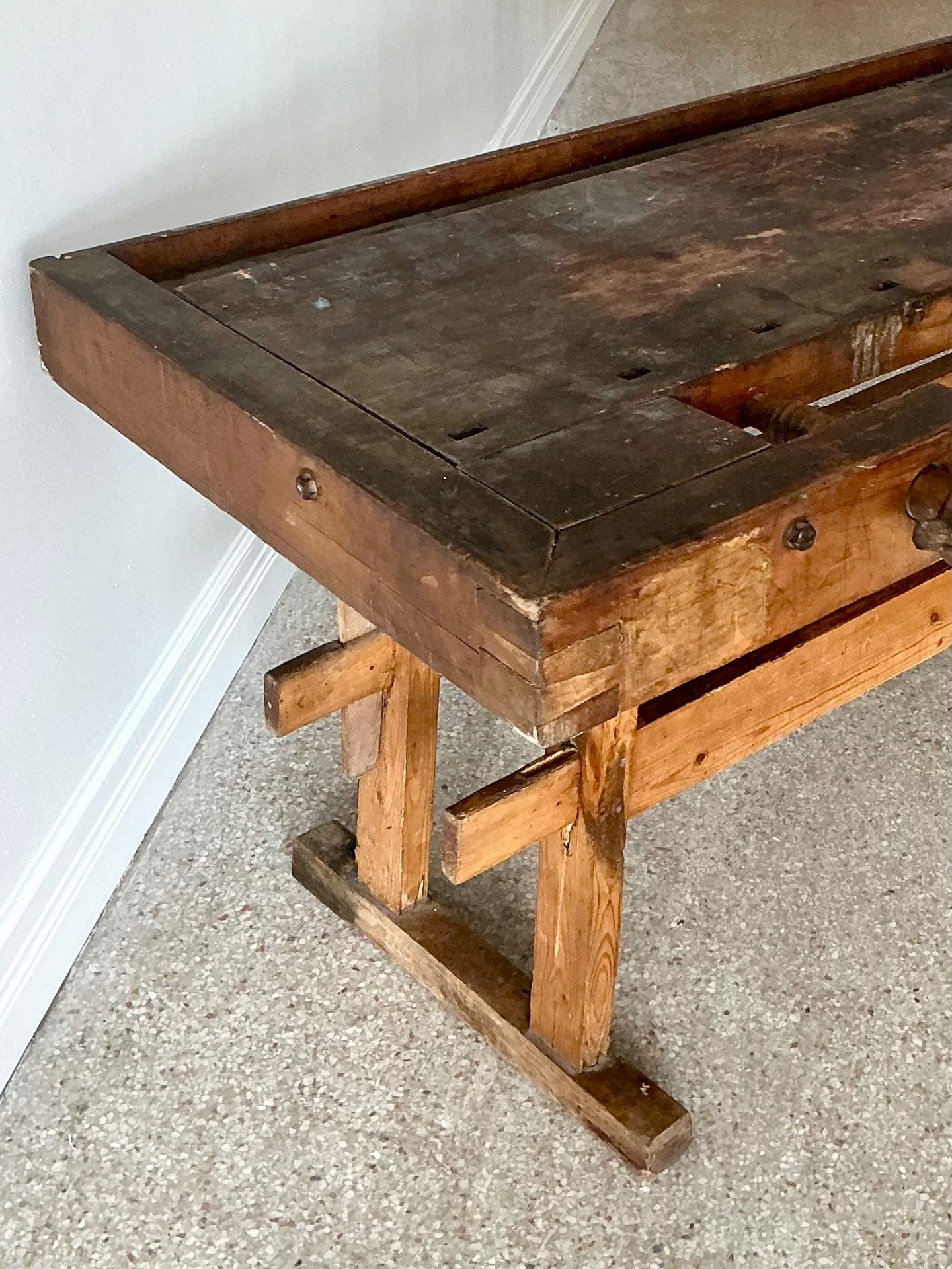 Vintage Rustic Wooden Workbench - Side view