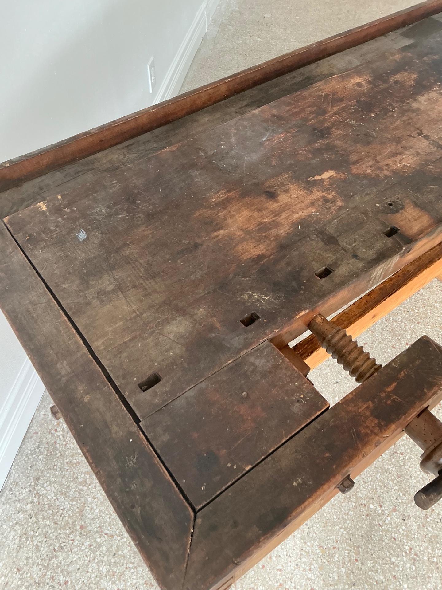Vintage Rustic Wooden Workbench - Back view