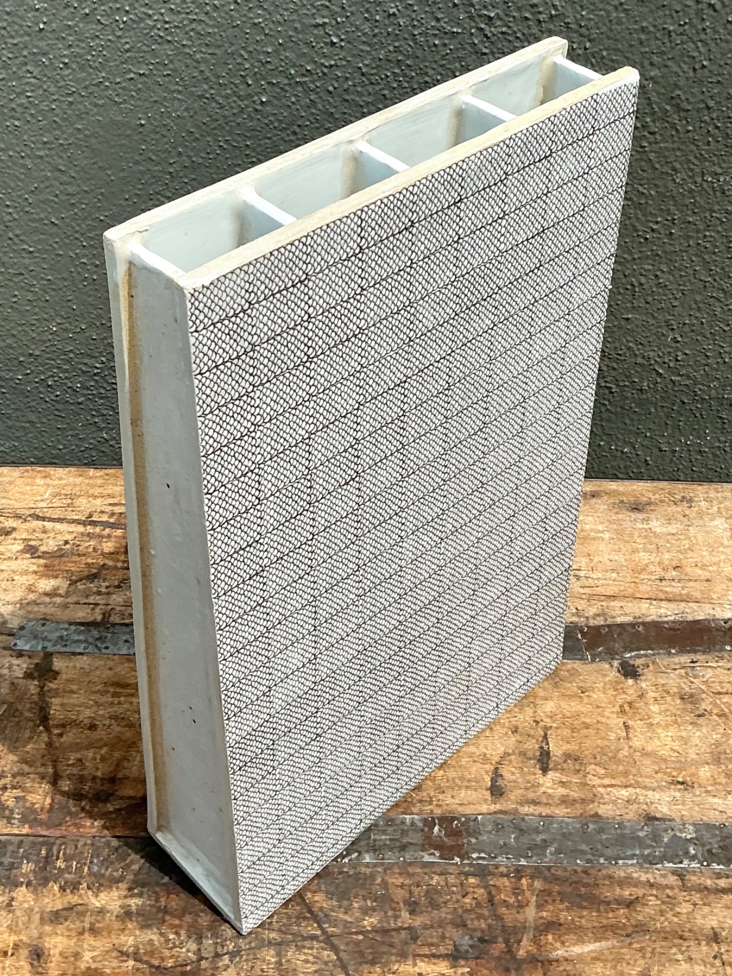 Vintage Grid Pattern Ceramic Vase - Top view