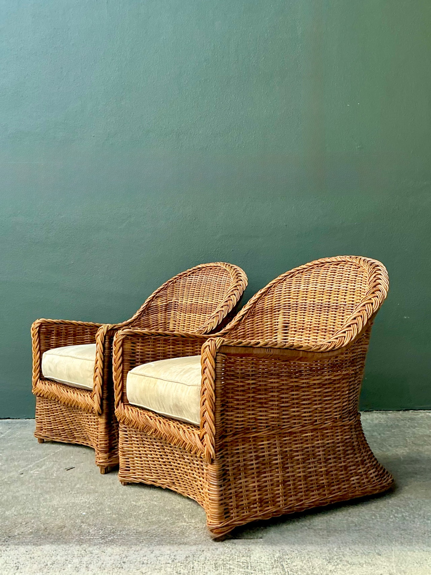 Vintage Braided Rattan Lounge Chairs - Pair - Top view