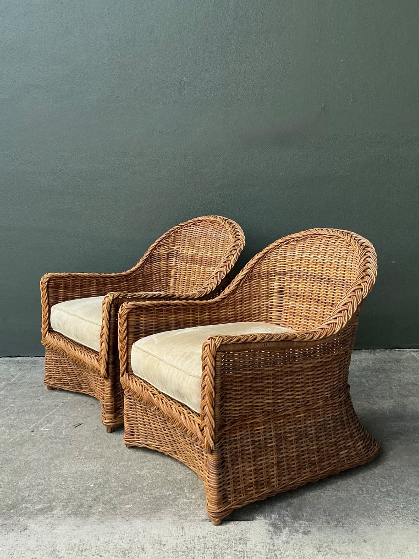 Vintage Braided Rattan Lounge Chairs - Pair - Detail view