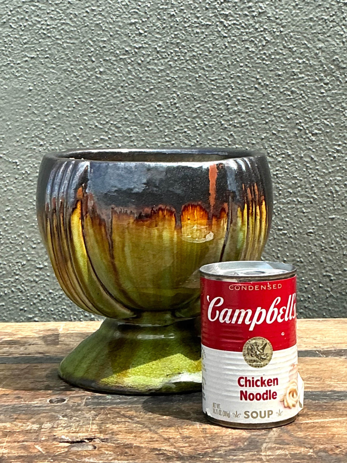 Vintage Drip Glaze Ceramic Pedestal Bowl - Back view