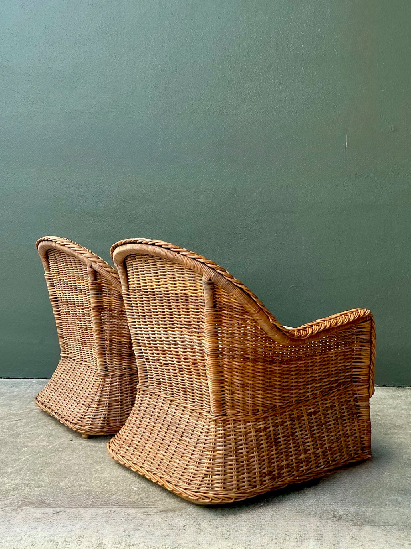 Vintage Braided Rattan Lounge Chairs - Pair - Back view