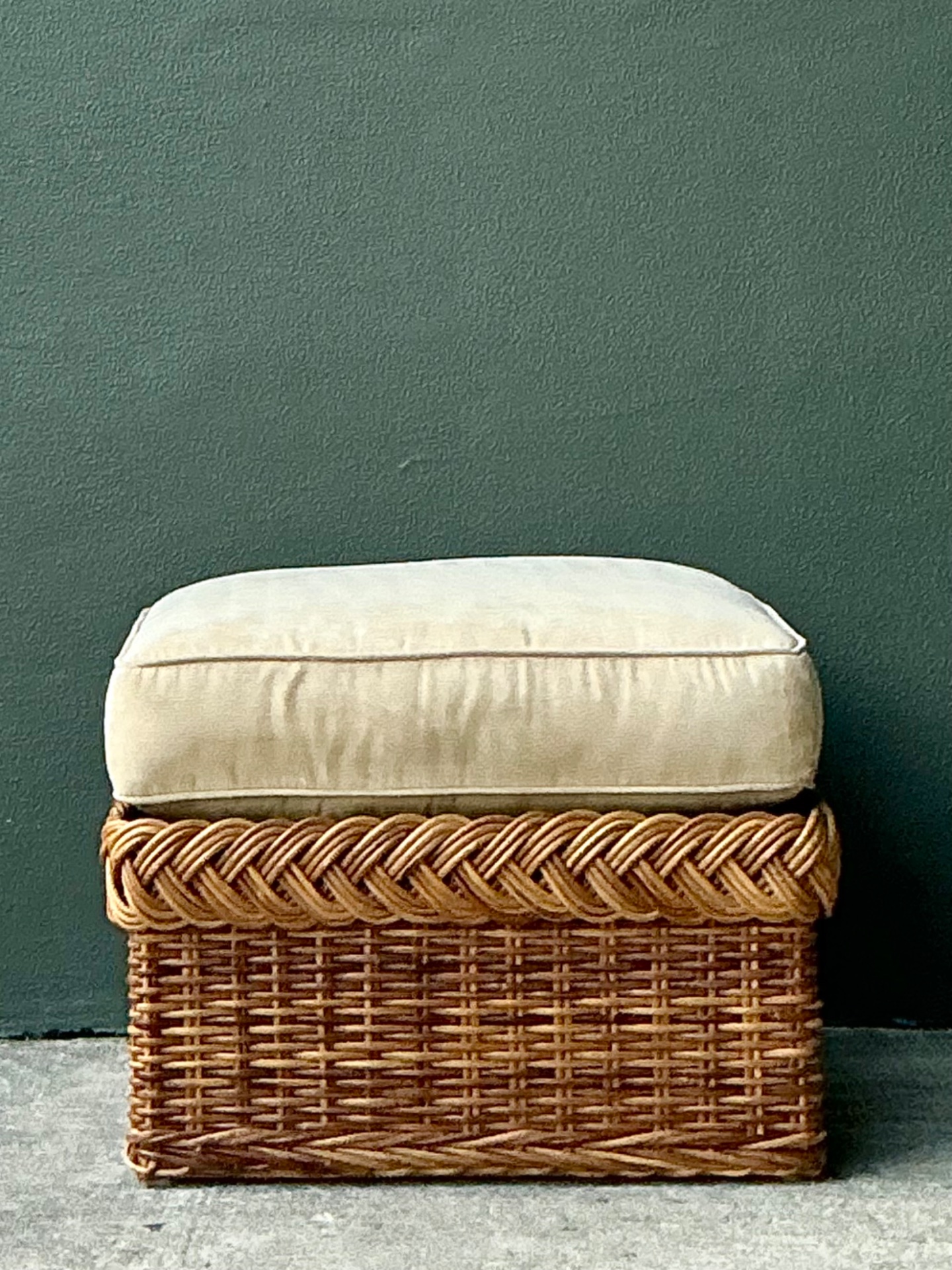 Vintage Braided Rattan Ottoman - Top view