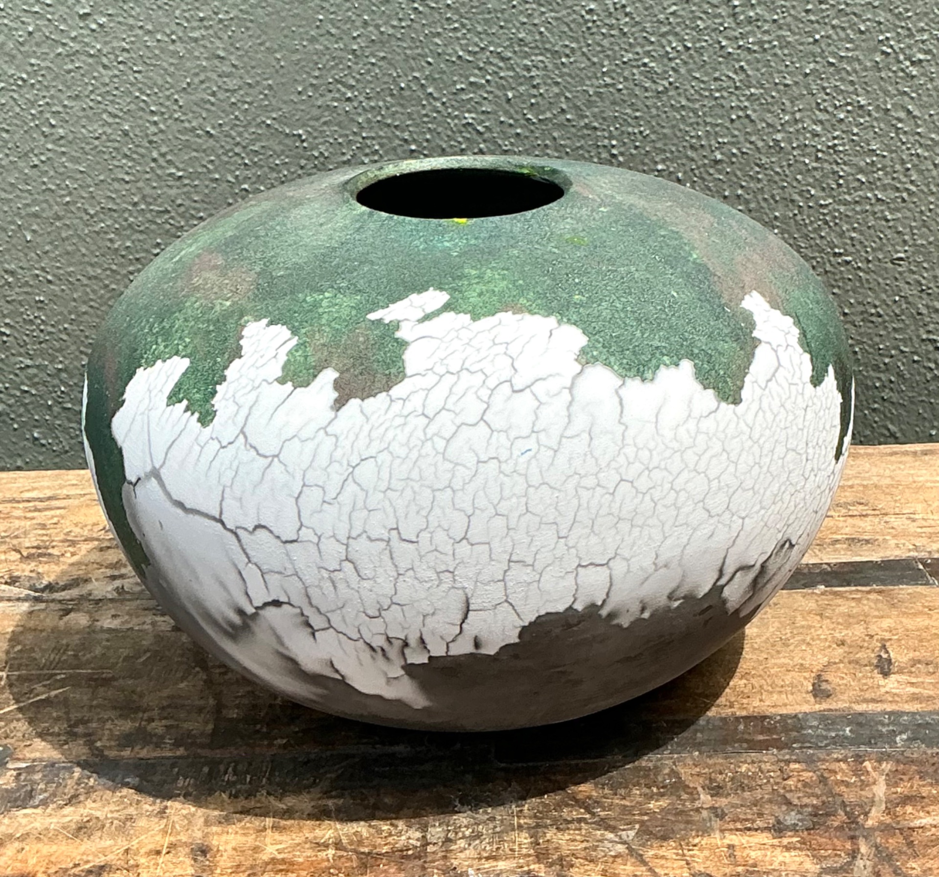 Vintage Tony Evans Crackle Glaze Ceramic Vase - Top view