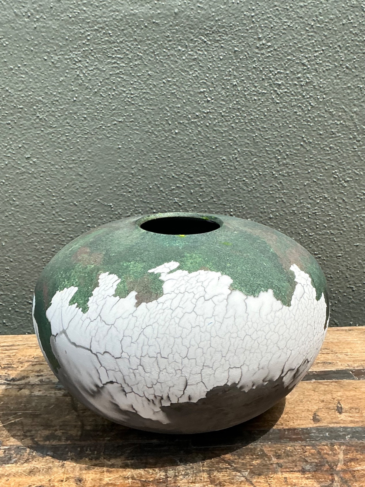Vintage Tony Evans Crackle Glaze Ceramic Vase - Side view