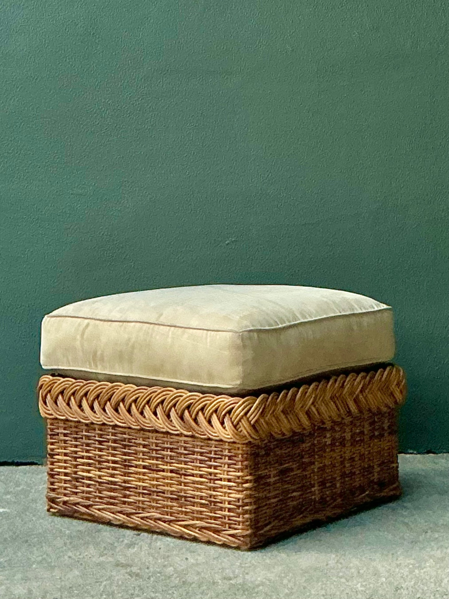 Vintage Braided Rattan Ottoman - Back view